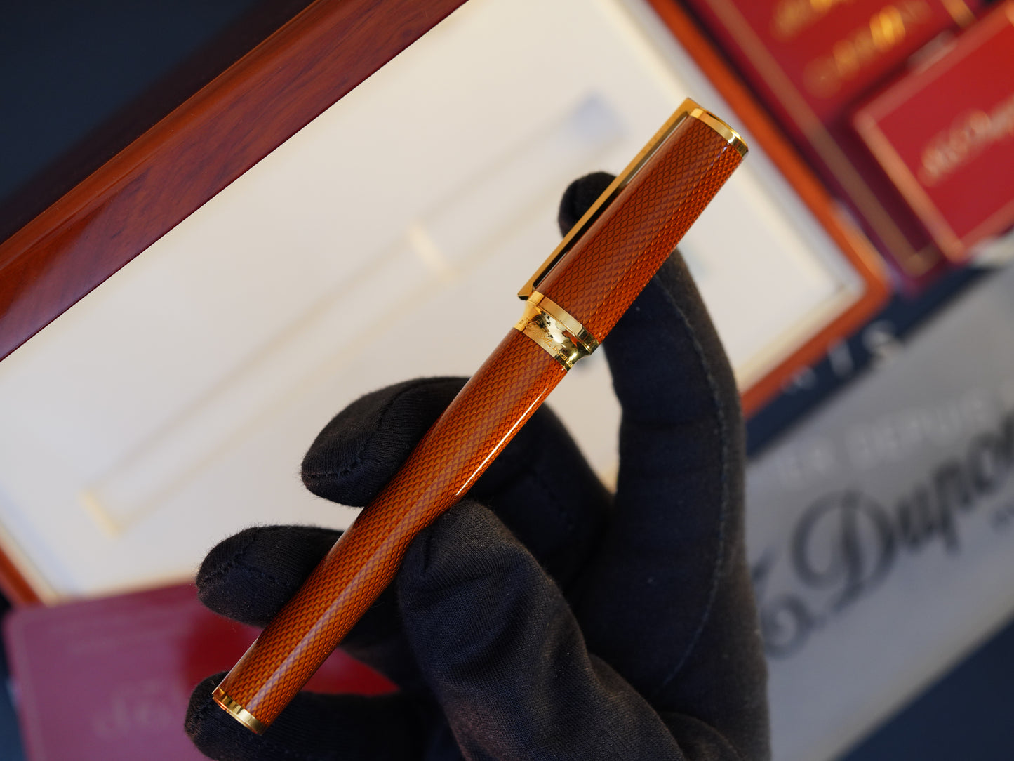 Vintage St Dupont Luxury Ambre Natural Lacquer Chairman 18k Solid Gold M Fountain Pen
