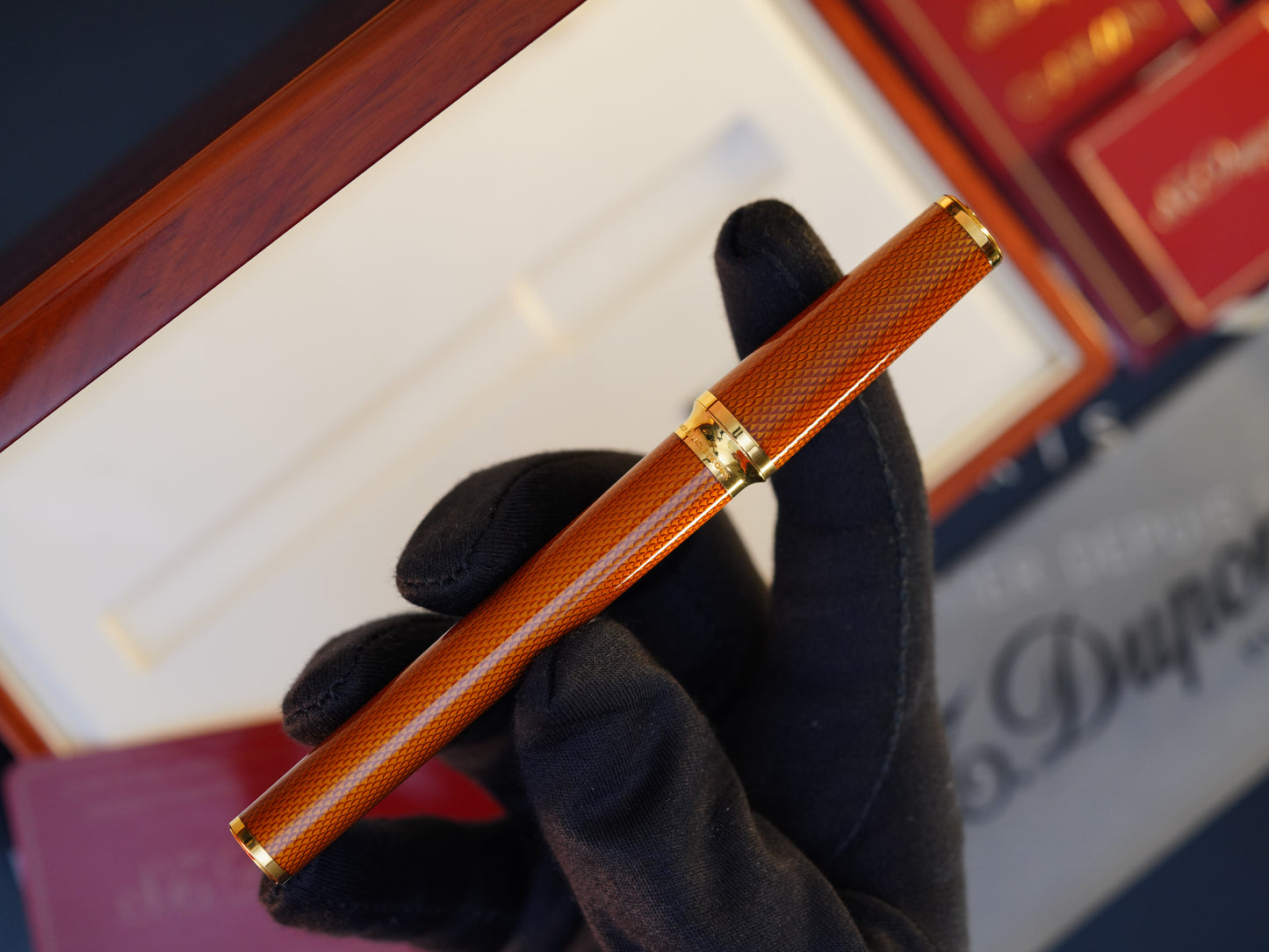 Vintage St Dupont Luxury Ambre Natural Lacquer Chairman 18k Solid Gold M Fountain Pen