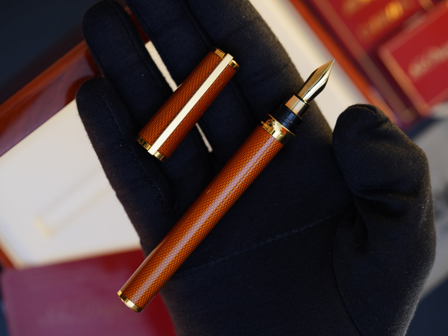 Vintage St Dupont Luxury Ambre Natural Lacquer Chairman 18k Solid Gold M Fountain Pen