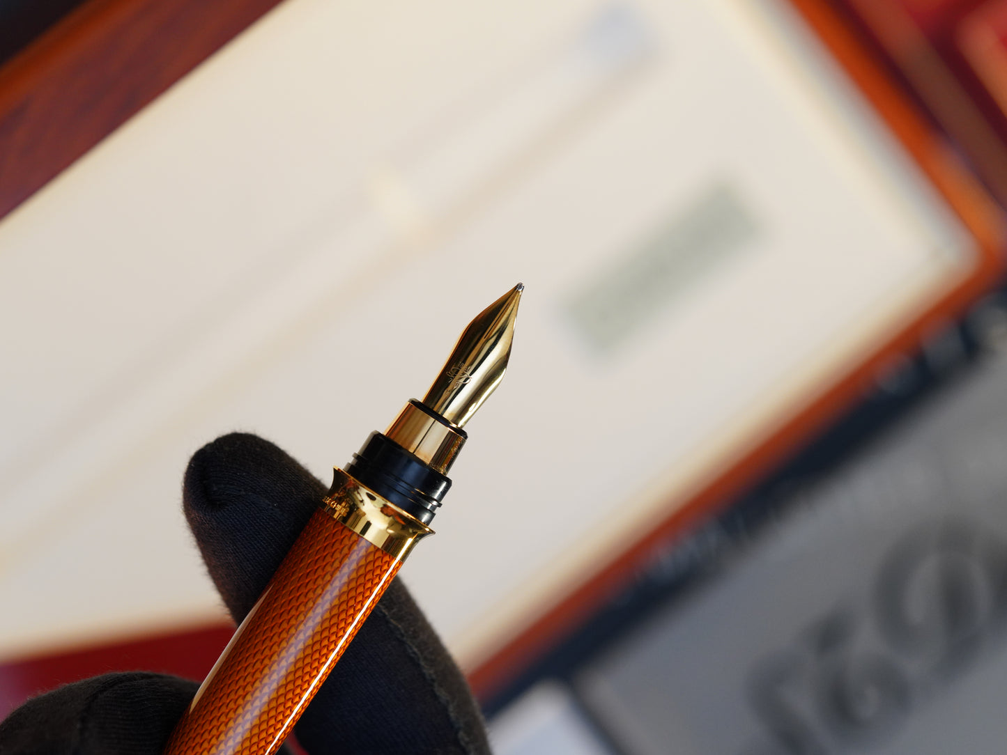 Vintage St Dupont Luxury Ambre Natural Lacquer Chairman 18k Solid Gold M Fountain Pen