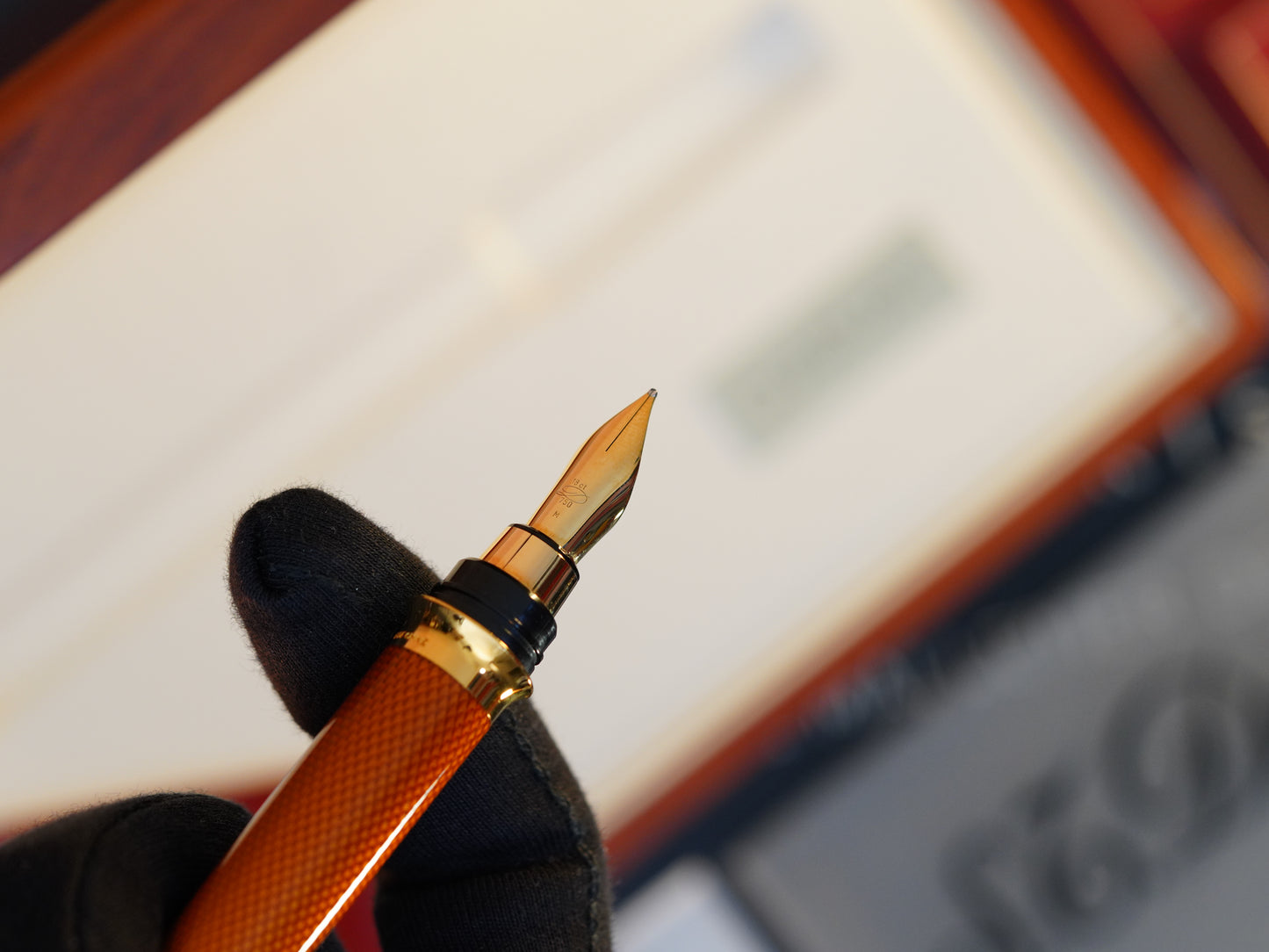 Vintage St Dupont Luxury Ambre Natural Lacquer Chairman 18k Solid Gold M Fountain Pen