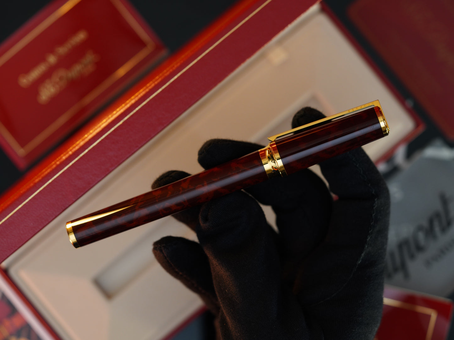 Vintage St Dupont Luxury 24k Gold Finish Natural Lacquer 18k Solid Gold Nib M Fountain Pen