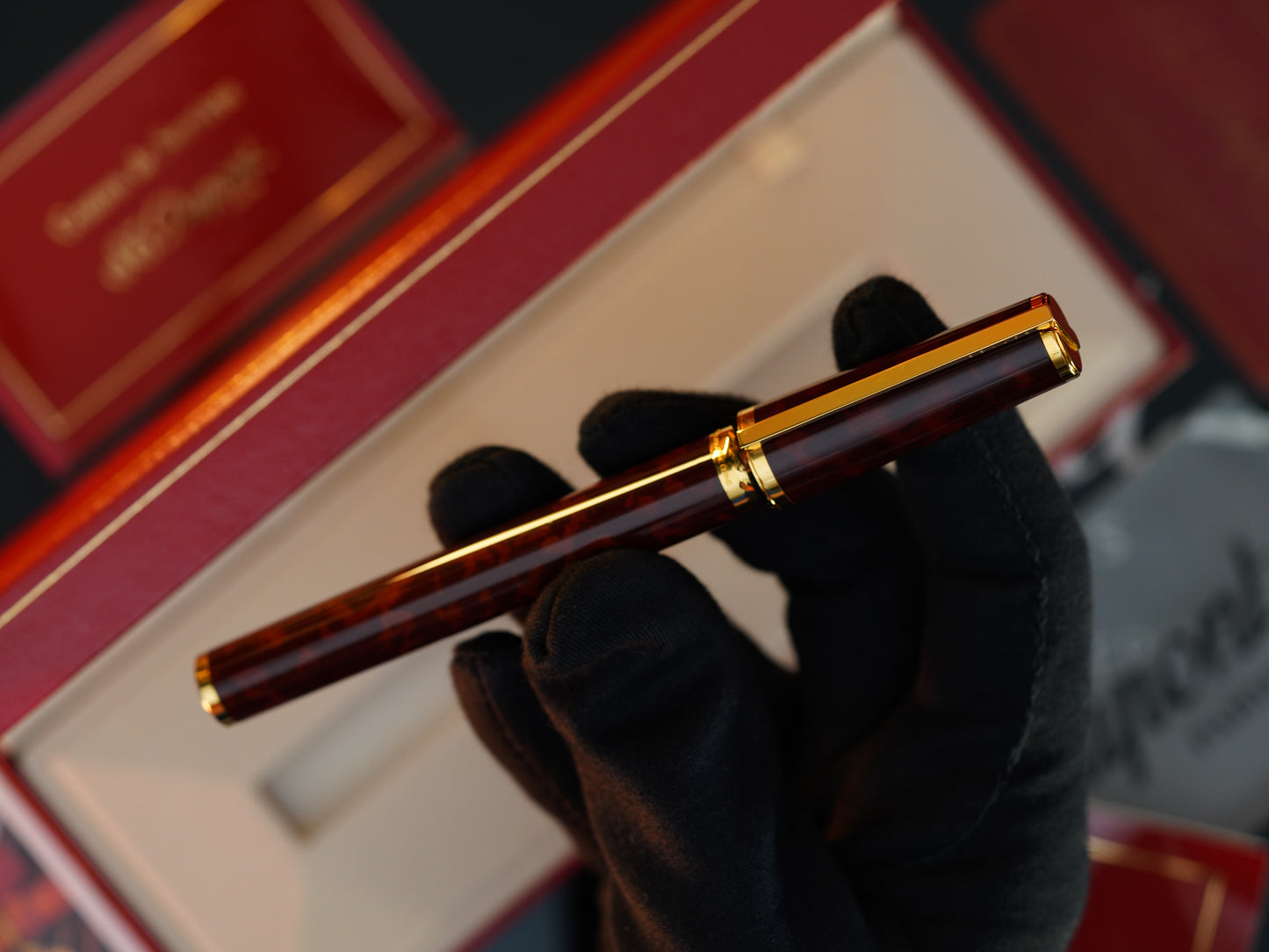 Vintage St Dupont Luxury 24k Gold Finish Natural Lacquer 18k Solid Gold Nib M Fountain Pen