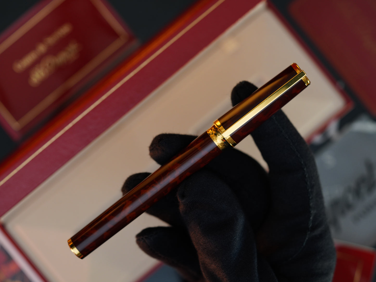 Vintage St Dupont Luxury 24k Gold Finish Natural Lacquer 18k Solid Gold Nib M Fountain Pen