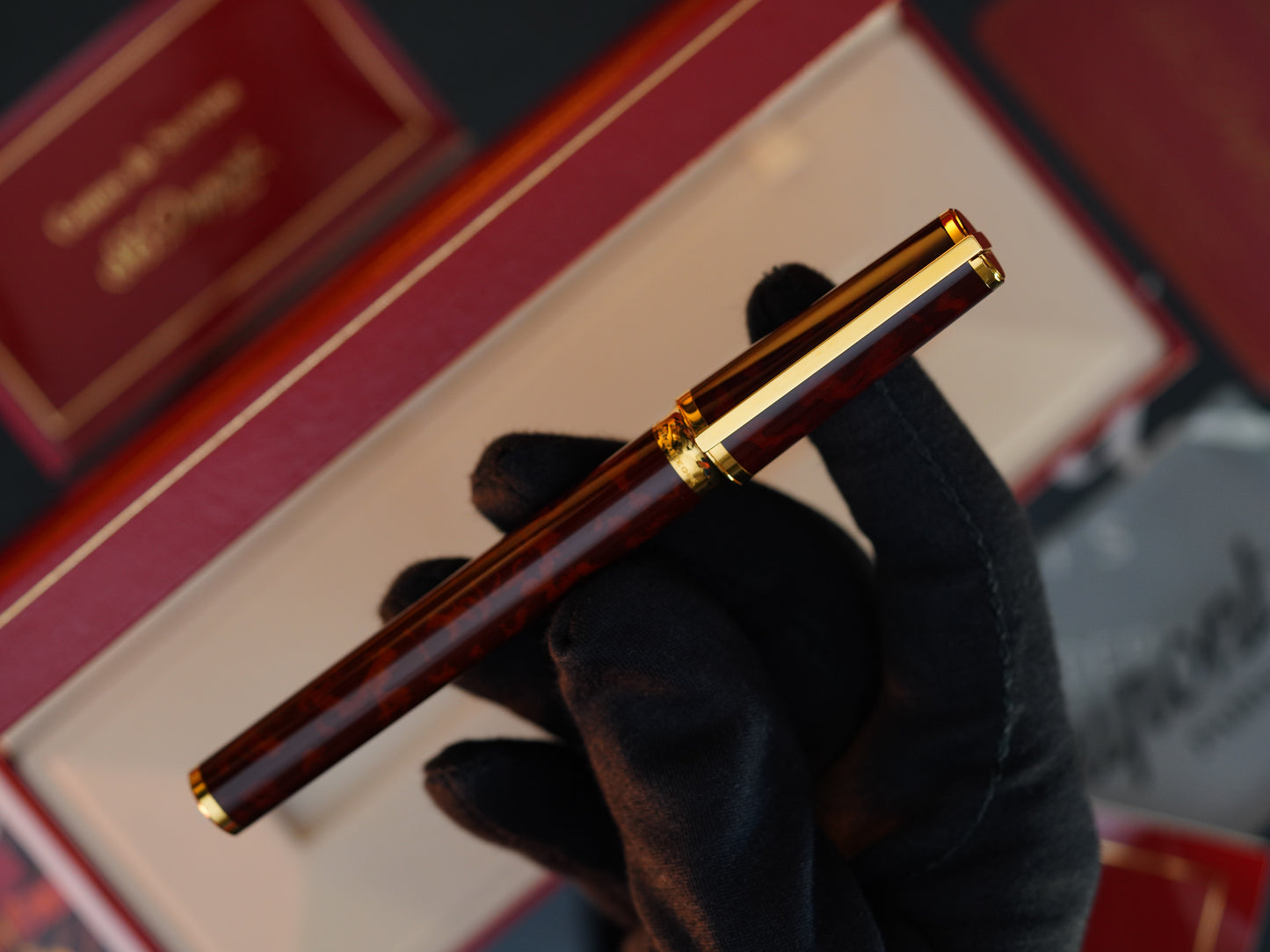 Vintage St Dupont Luxury 24k Gold Finish Natural Lacquer 18k Solid Gold Nib M Fountain Pen