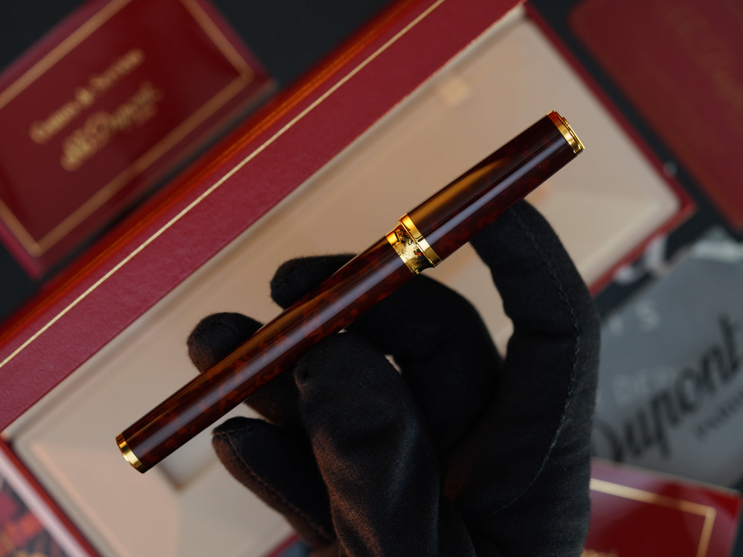 Vintage St Dupont Luxury 24k Gold Finish Natural Lacquer 18k Solid Gold Nib M Fountain Pen