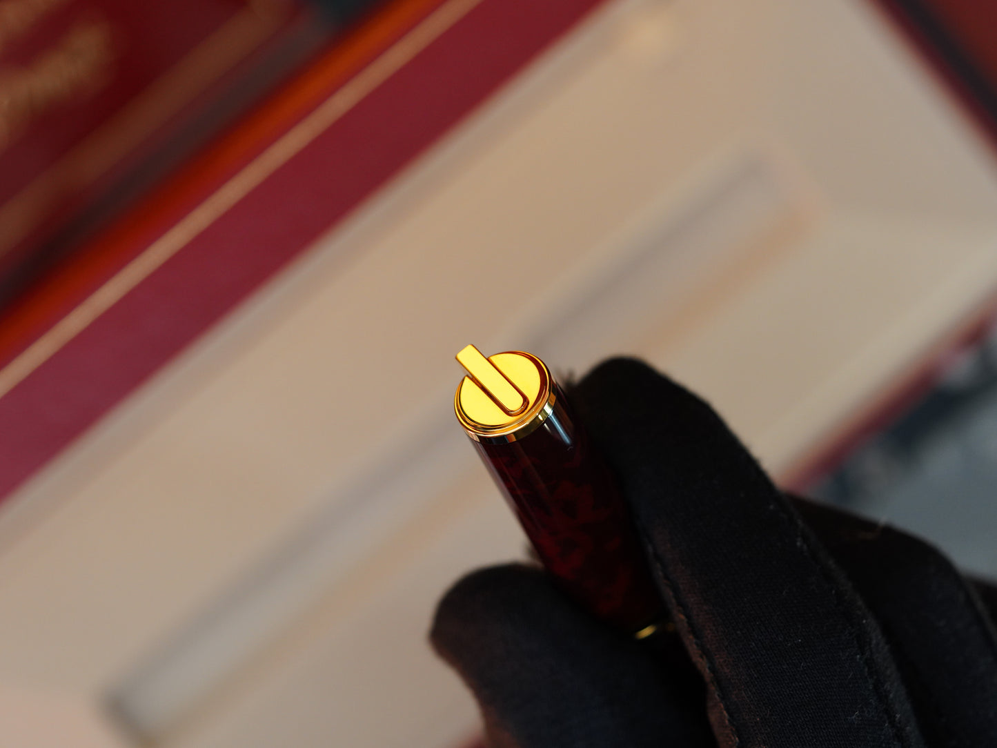 Vintage St Dupont Luxury 24k Gold Finish Natural Lacquer 18k Solid Gold Nib M Fountain Pen