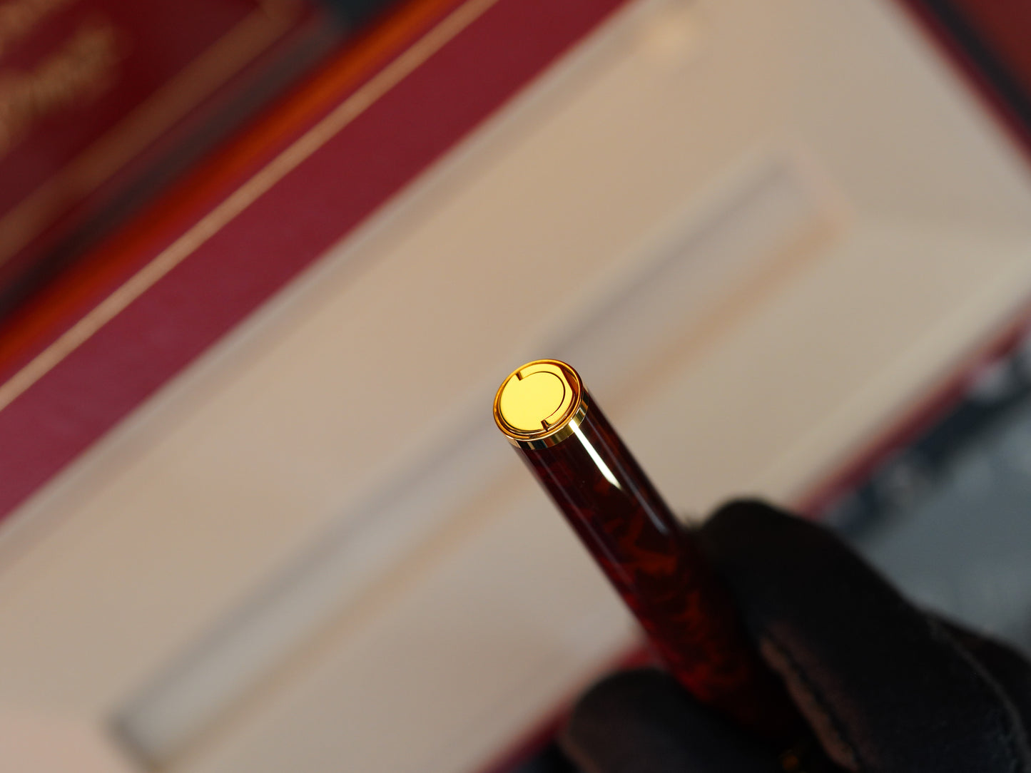 Vintage St Dupont Luxury 24k Gold Finish Natural Lacquer 18k Solid Gold Nib M Fountain Pen
