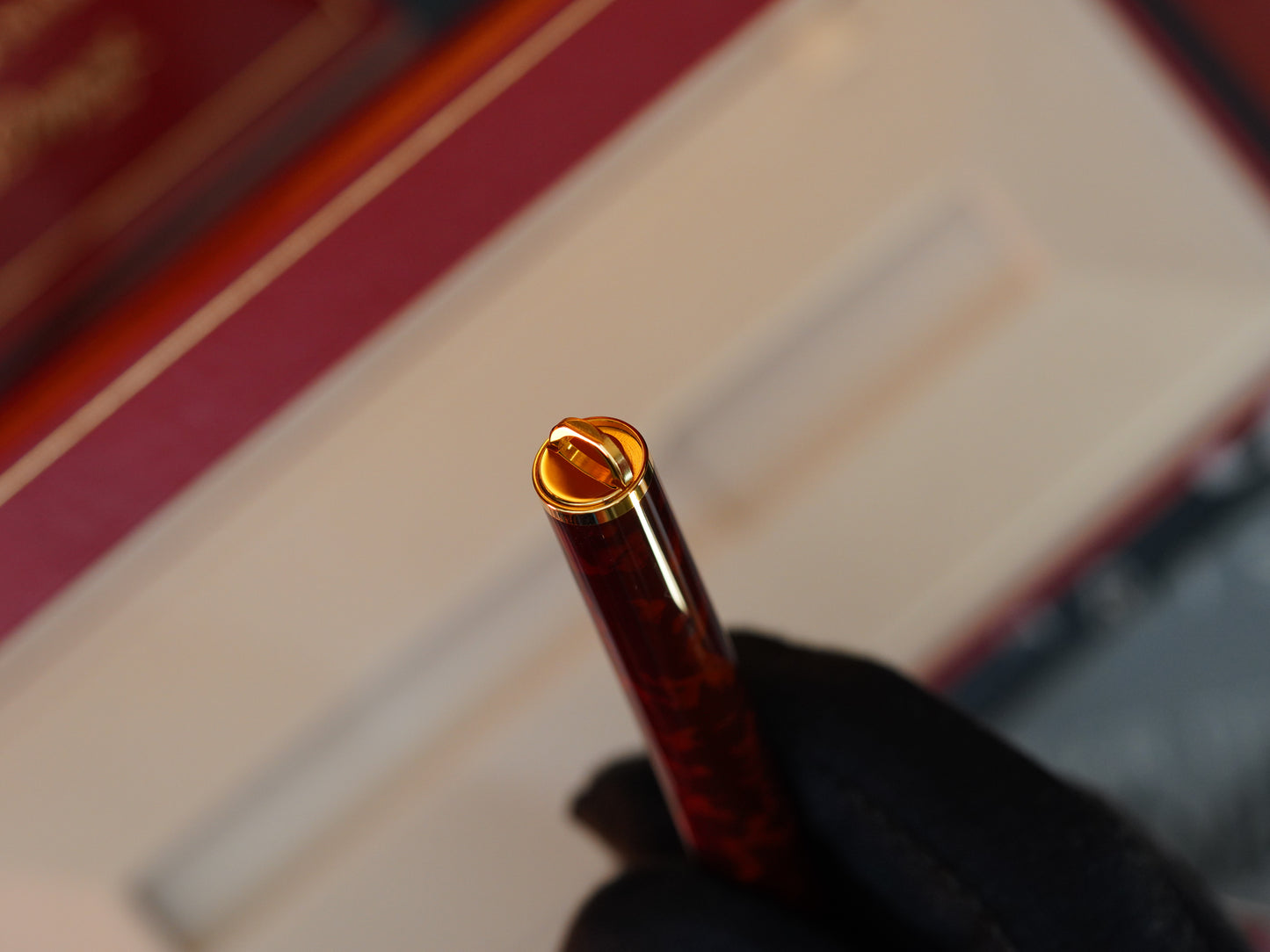 Vintage St Dupont Luxury 24k Gold Finish Natural Lacquer 18k Solid Gold Nib M Fountain Pen
