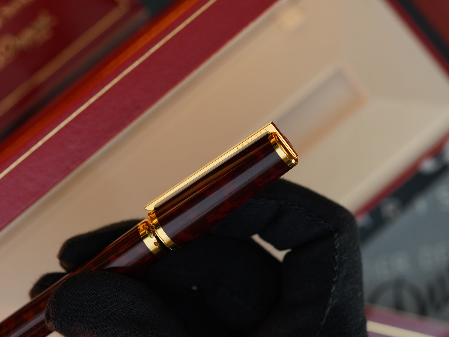 Vintage St Dupont Luxury 24k Gold Finish Natural Lacquer 18k Solid Gold Nib M Fountain Pen