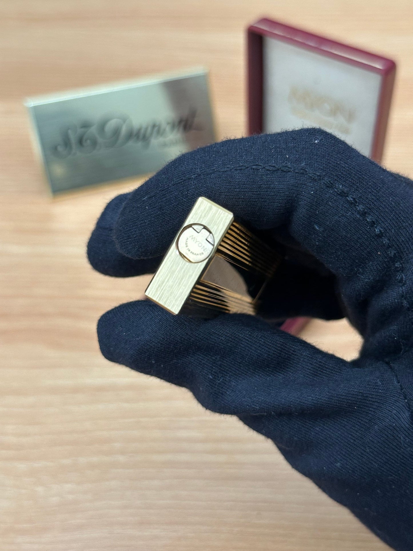 Vintage 1980 Myon Paris made Gold finish with black lacquer / with box / amazing condition close to new / with initial amazing condition