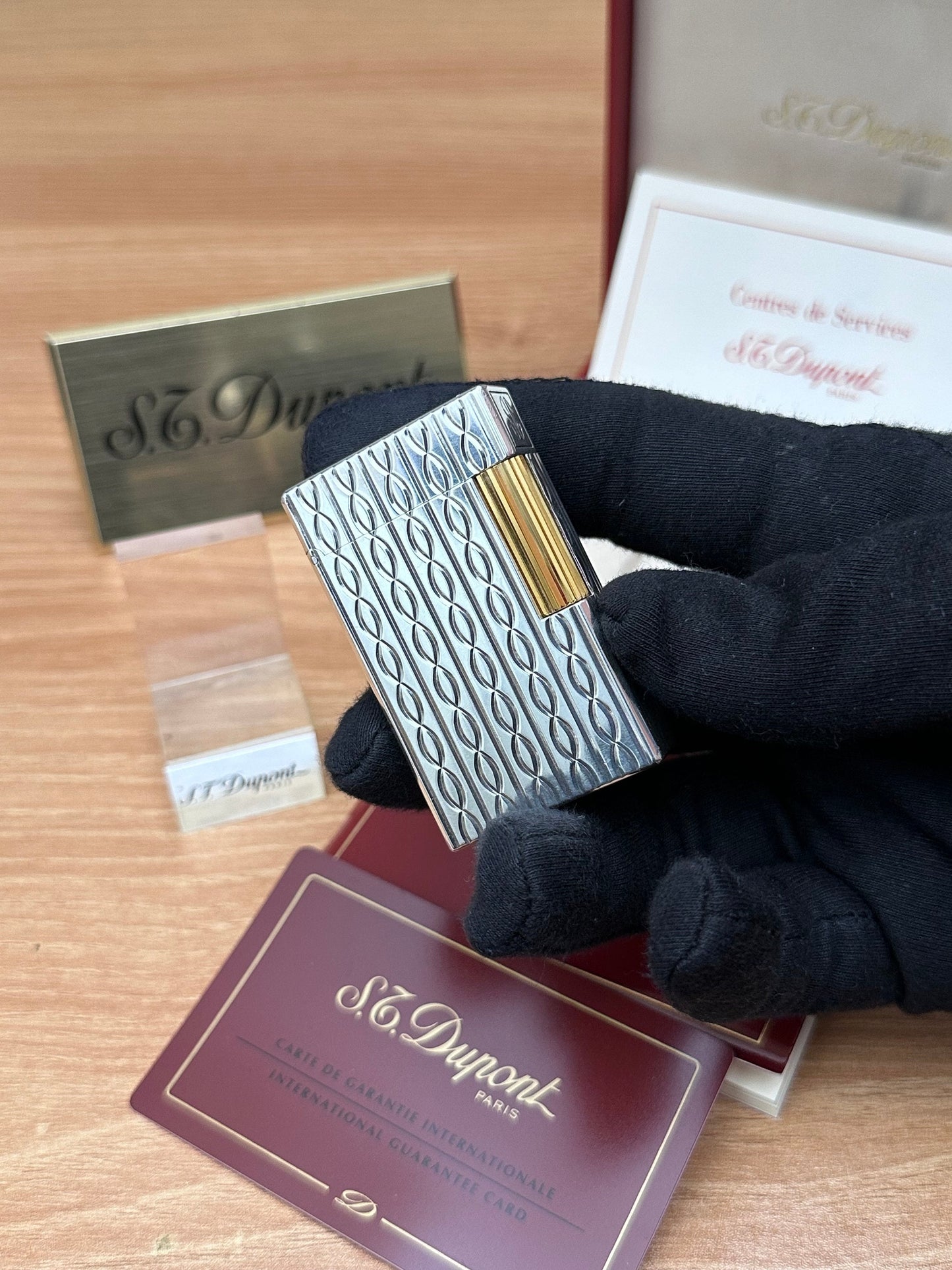 Authentic 1980 St dupont ligne 1 rare Heavy Silver & Gold Plated working amazing / full set with box and documents / initial
