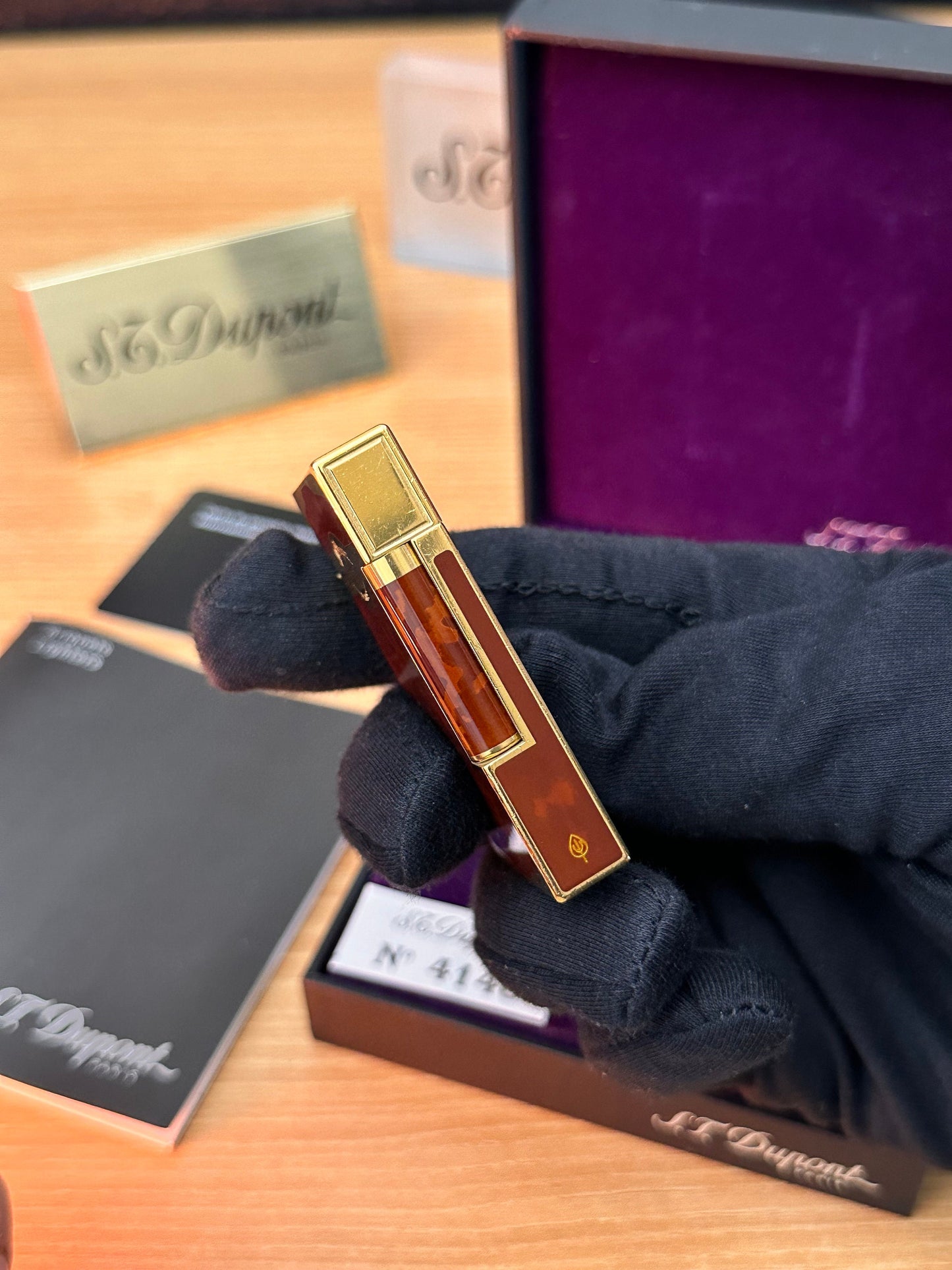 Vintage 1990 rare St Dupont Dual flame gold Maduro Oscuro Habanna Cigar collection \ fair condition \ working perfect box & documents full