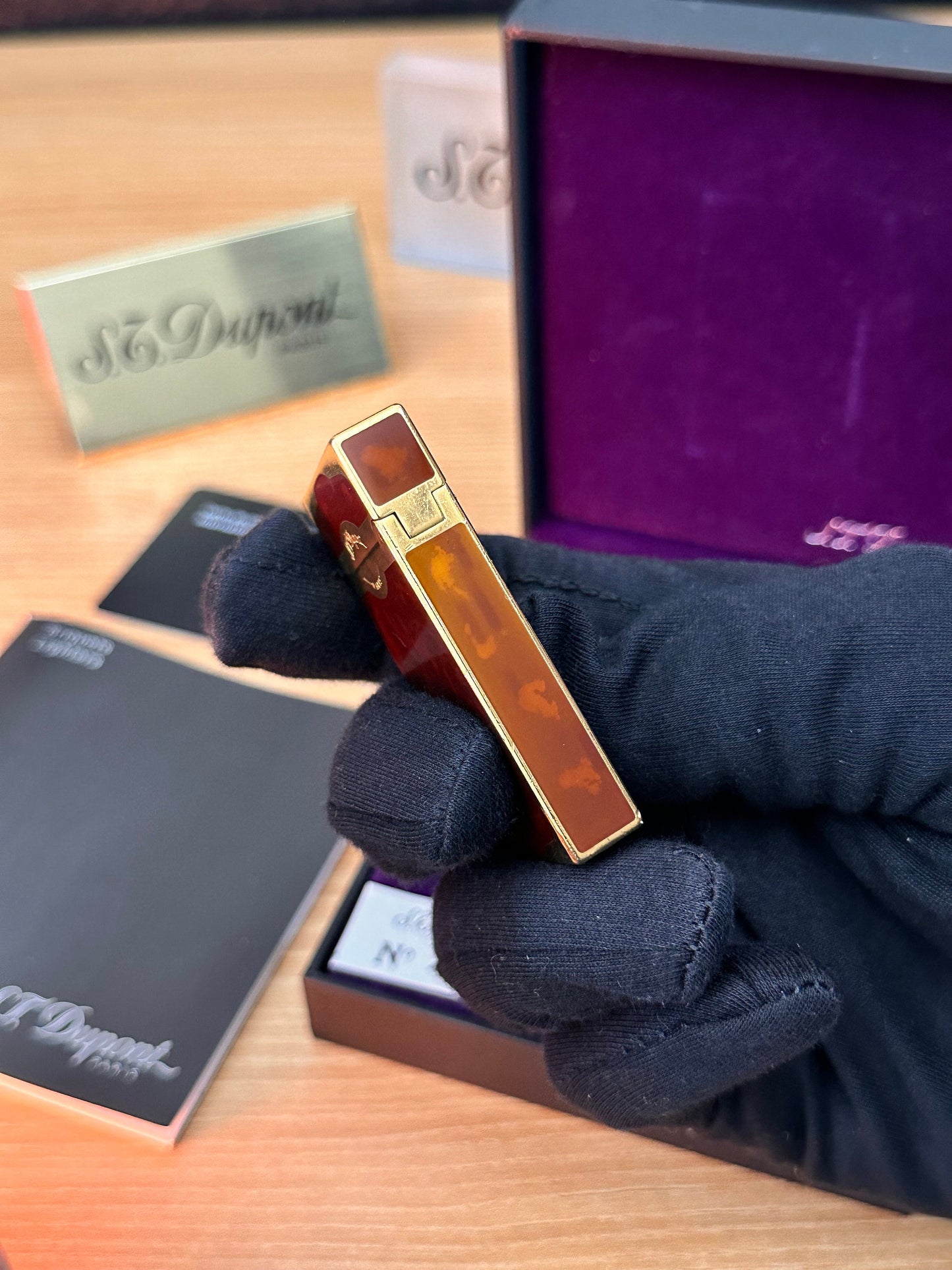 Vintage 1990 rare St Dupont Dual flame gold Maduro Oscuro Habanna Cigar collection \ fair condition \ working perfect box & documents full