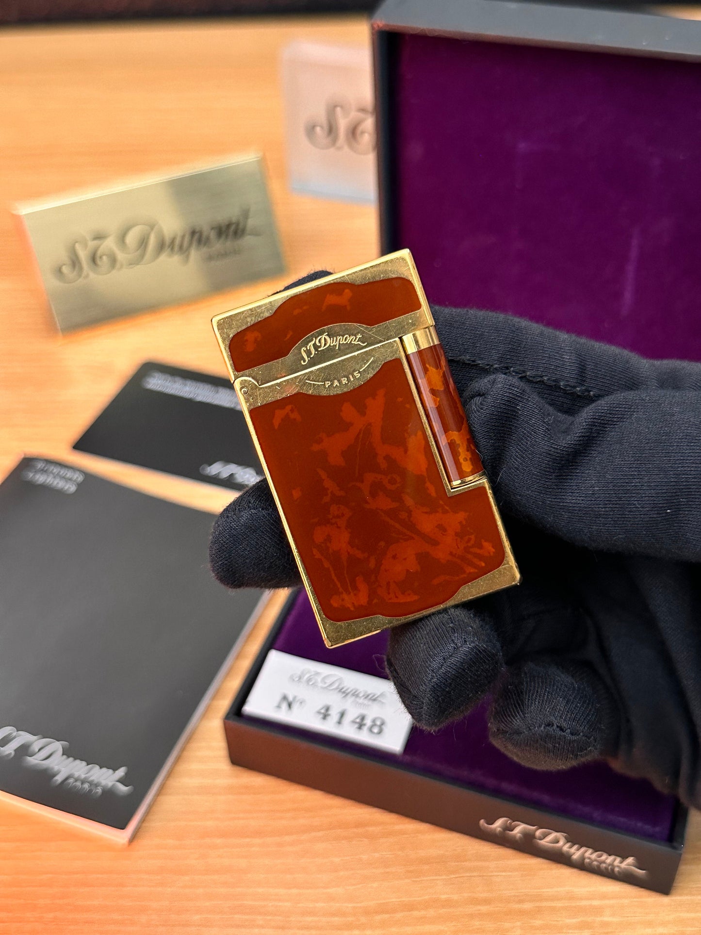 Vintage 1990 rare St Dupont Dual flame gold Maduro Oscuro Habanna Cigar collection \ fair condition \ working perfect box & documents full