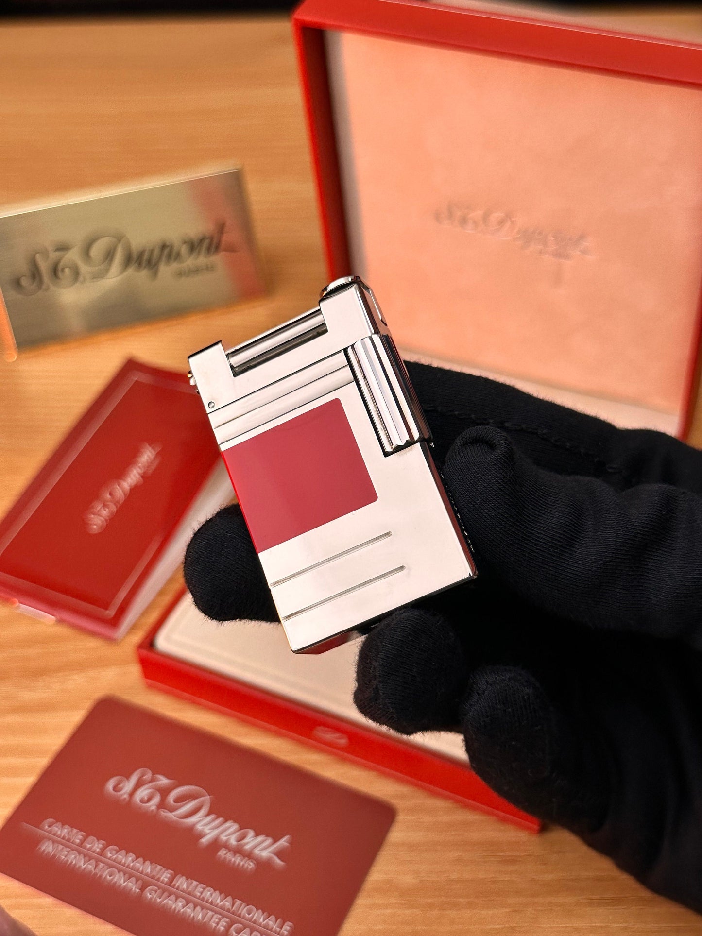 Vintage 1999 St Dupont Abstraction(s) Limited to 2500 rare urban natural red lacquer lighter \ box & guarantee documents \ good condition