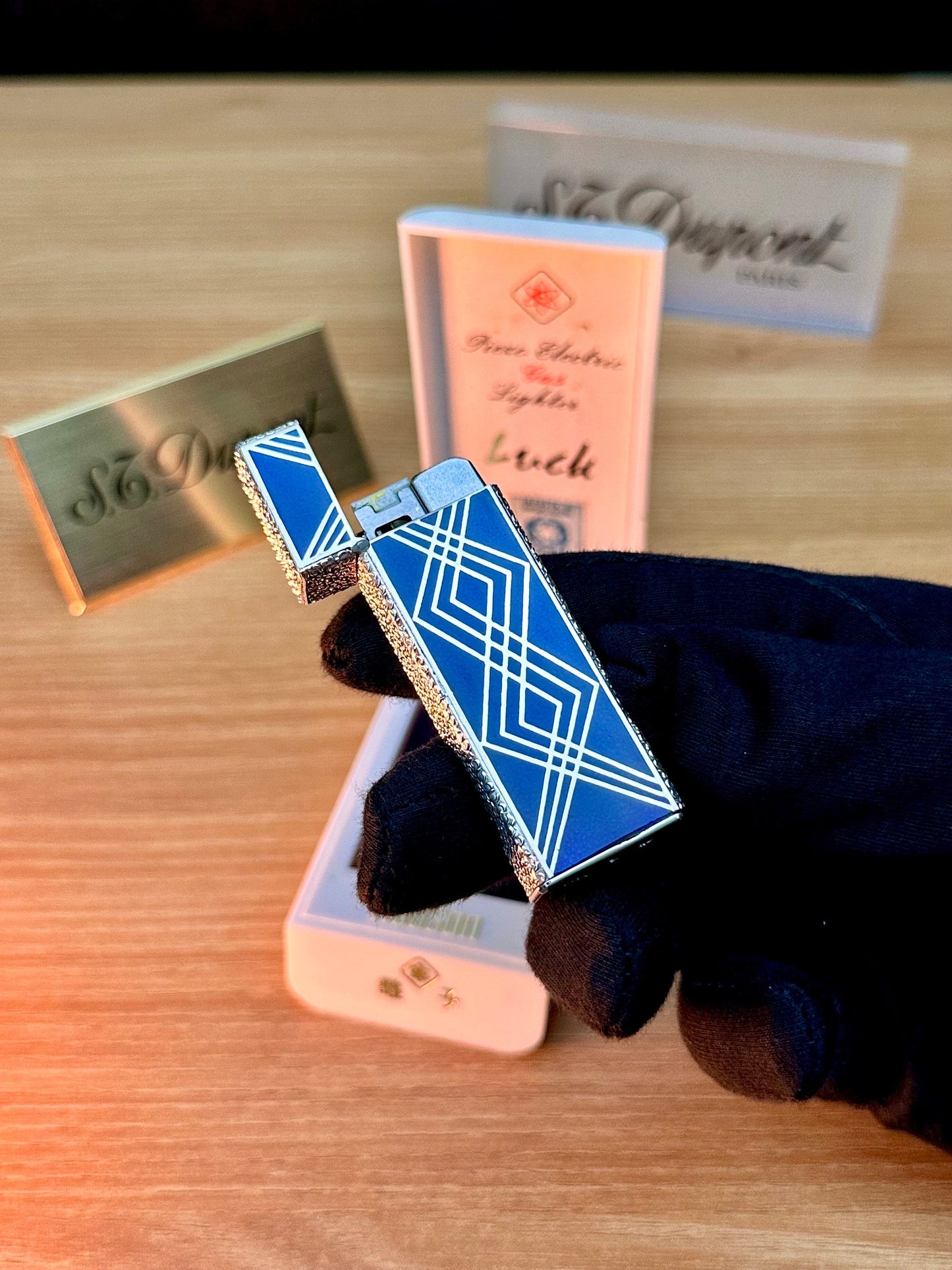 Rare 1970 Hadson Solid Sterling Silver 925 Guilloché Blue Enamel \ with box never used / working perfect with hallmark