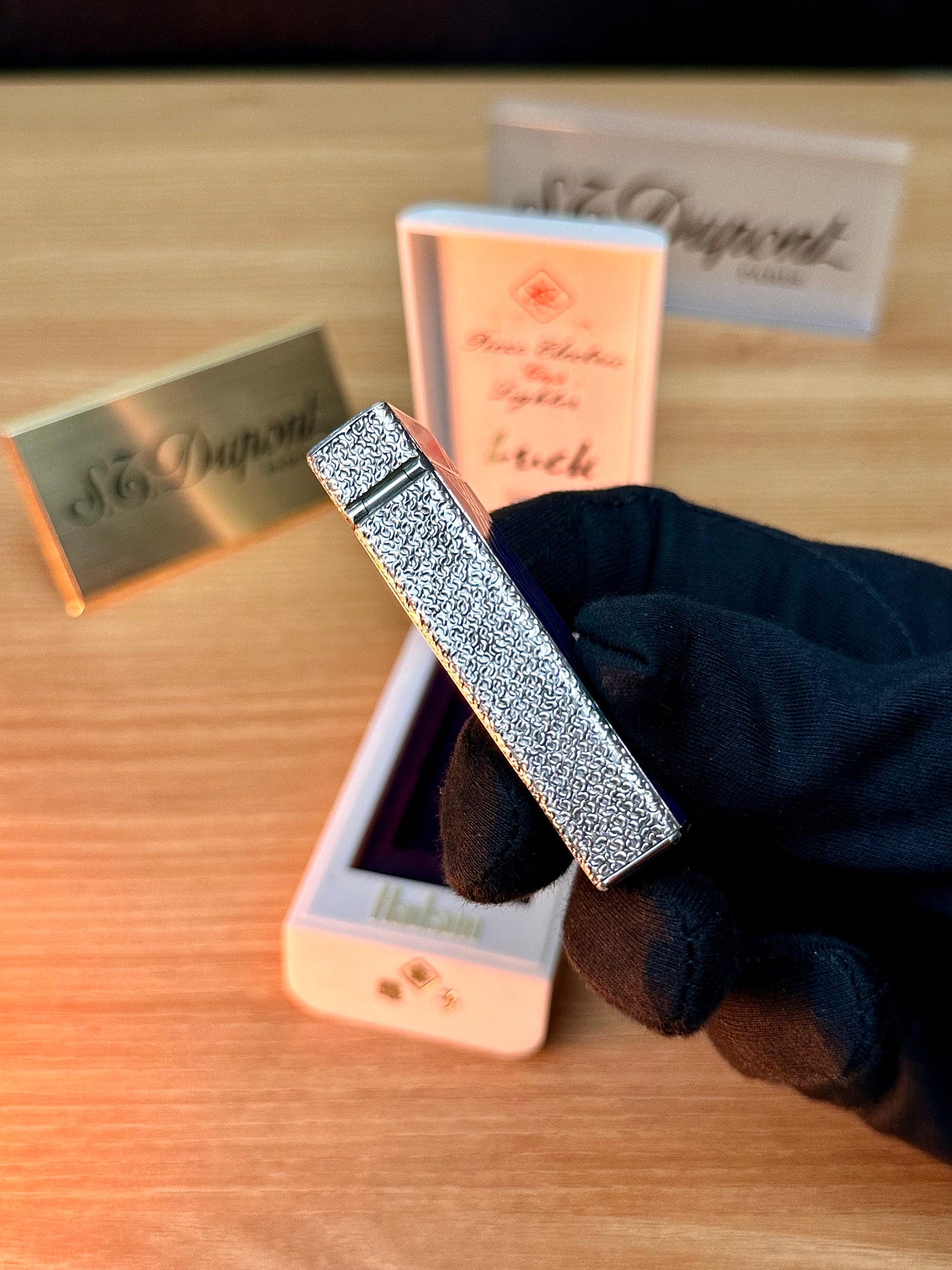 Rare 1970 Hadson Solid Sterling Silver 925 Guilloché Blue Enamel \ with box never used / working perfect with hallmark