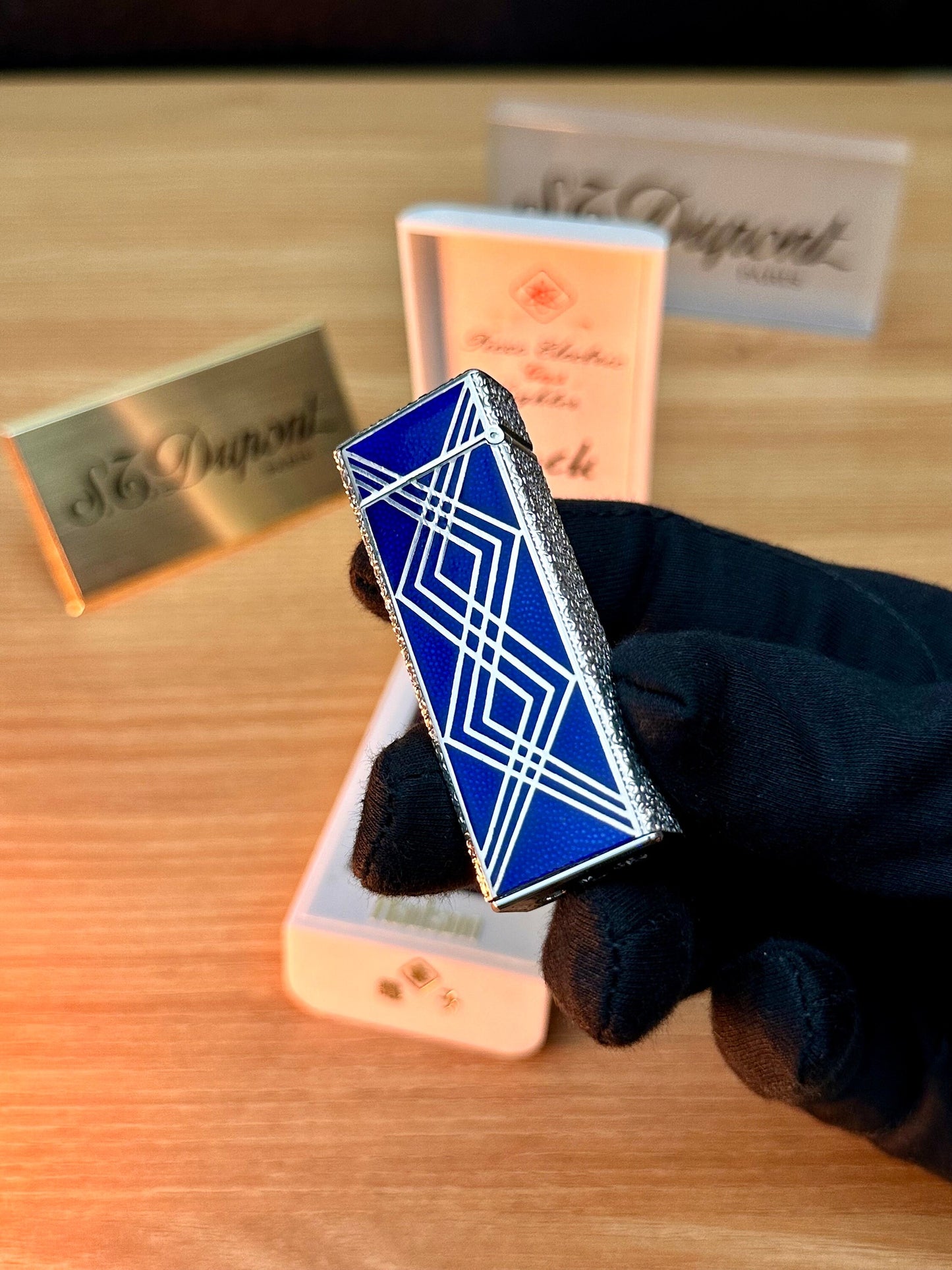 Rare 1970 Hadson Solid Sterling Silver 925 Guilloché Blue Enamel \ with box never used / working perfect with hallmark