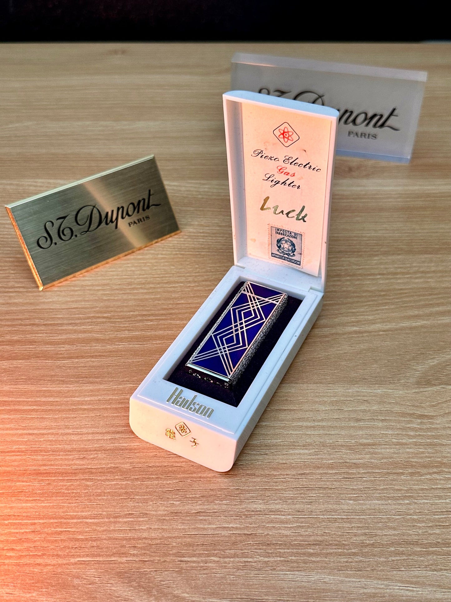 Rare 1970 Hadson Solid Sterling Silver 925 Guilloché Blue Enamel \ with box never used / working perfect with hallmark