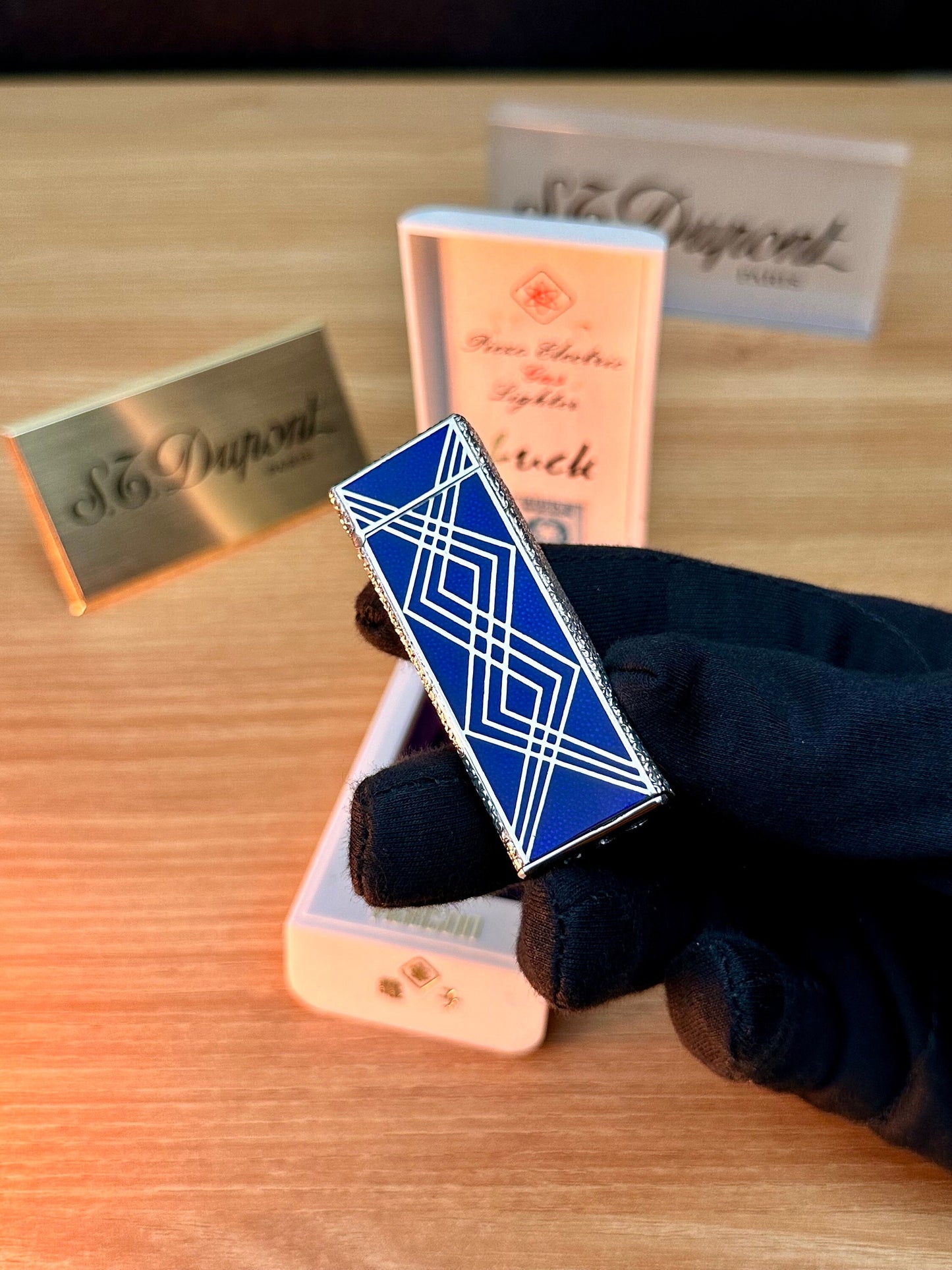 Rare 1970 Hadson Solid Sterling Silver 925 Guilloché Blue Enamel \ with box never used / working perfect with hallmark