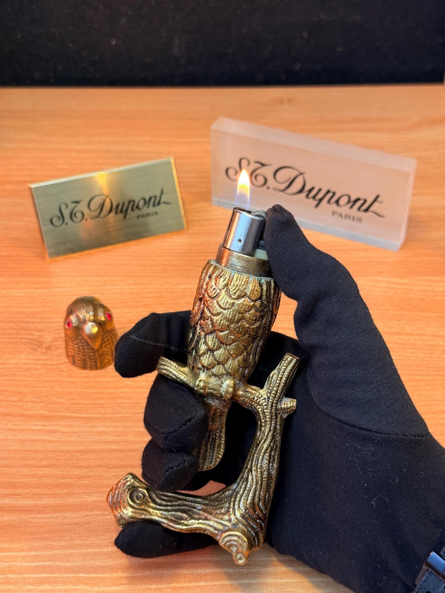 Antique 1945 Solid Bronze The Owl Hidden Lighter Heavy ~600 grams \ perfect rare decorative italian Bronze \ hidden decoration desk table