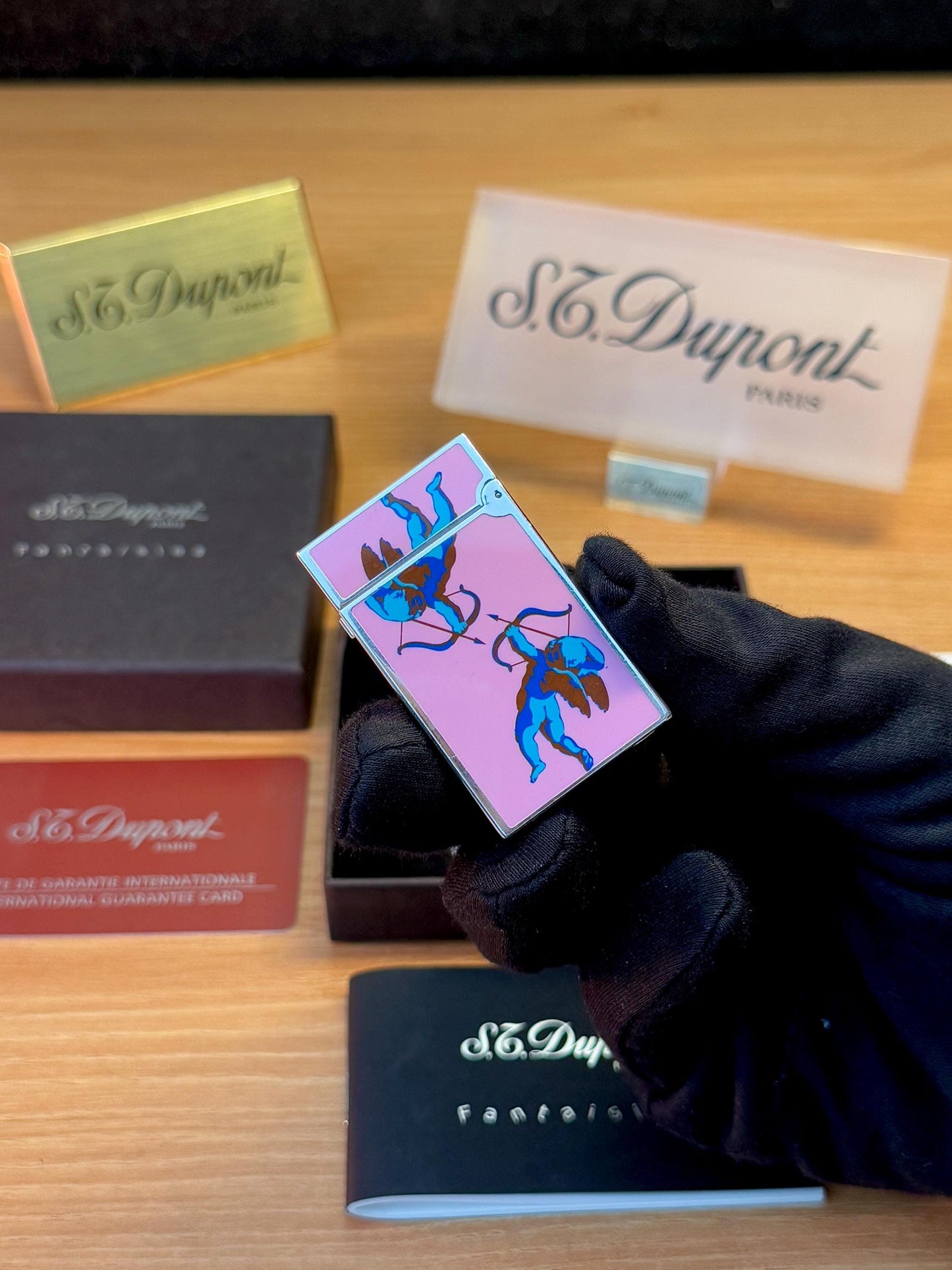 Vintage St Dupont Fantaisies Rare Collector Hand Painted Lacquered Heavy Silver Finish lighter / with box and documents / working perfect