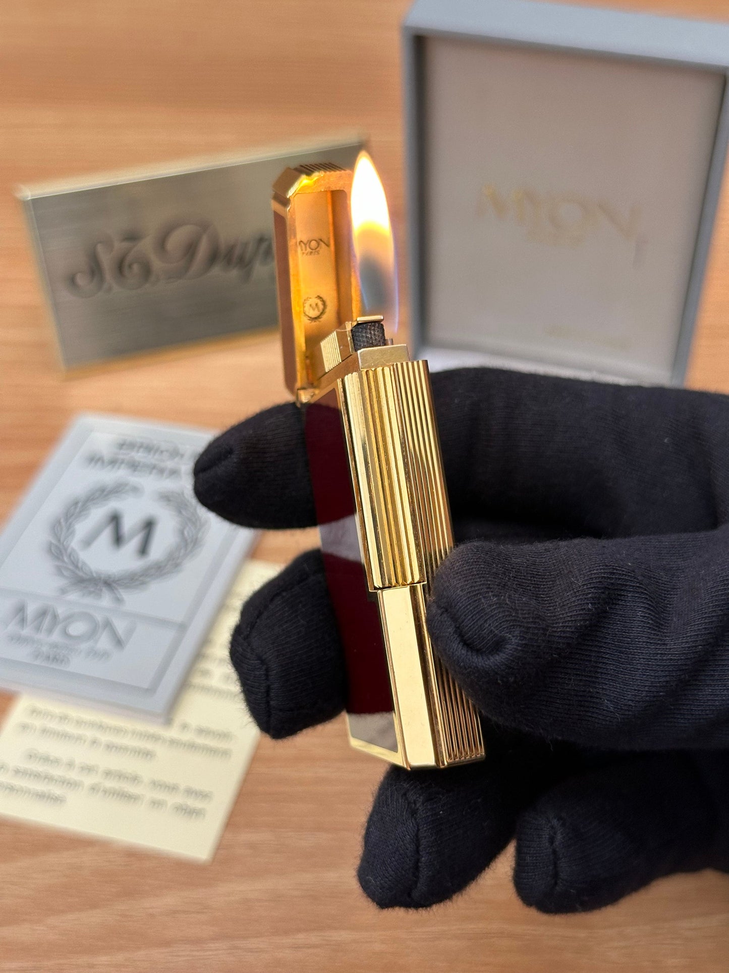 Vintage 1980 Myon 24k Gold Plated 5 face Rare Red lacquer \ full set with box and document \ working perfect \ good condition pre-owned