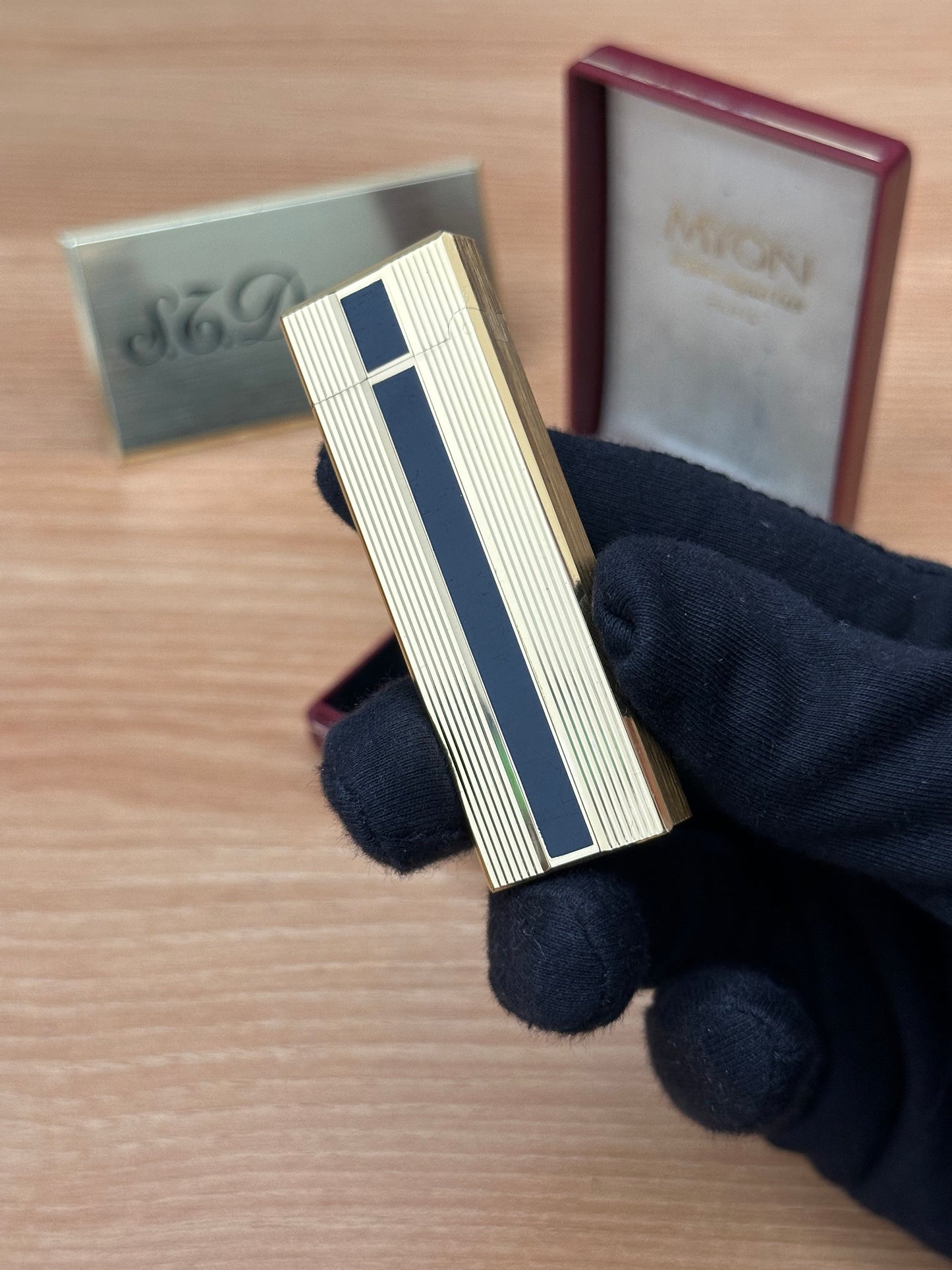 Vintage 1980 Myon Paris made Gold finish with black lacquer / with box / amazing condition close to new / with initial amazing condition