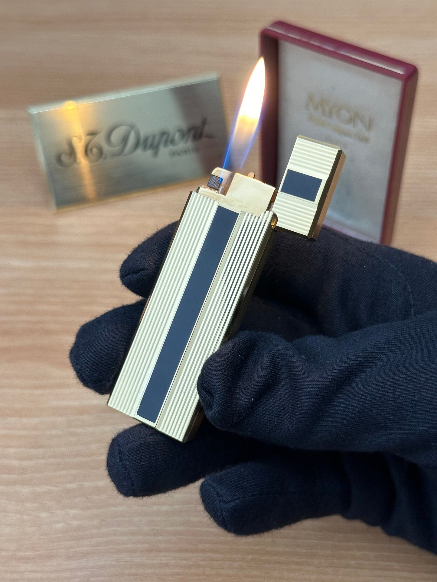Vintage 1980 Myon Paris made Gold finish with black lacquer / with box / amazing condition close to new / with initial amazing condition