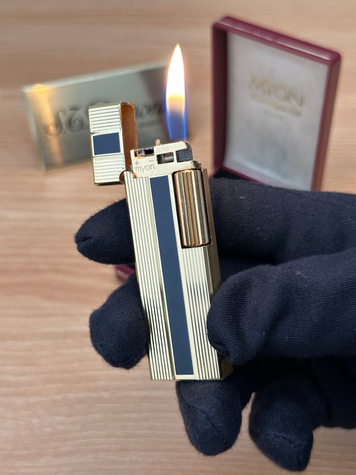 Vintage 1980 Myon Paris made Gold finish with black lacquer / with box / amazing condition close to new / with initial amazing condition
