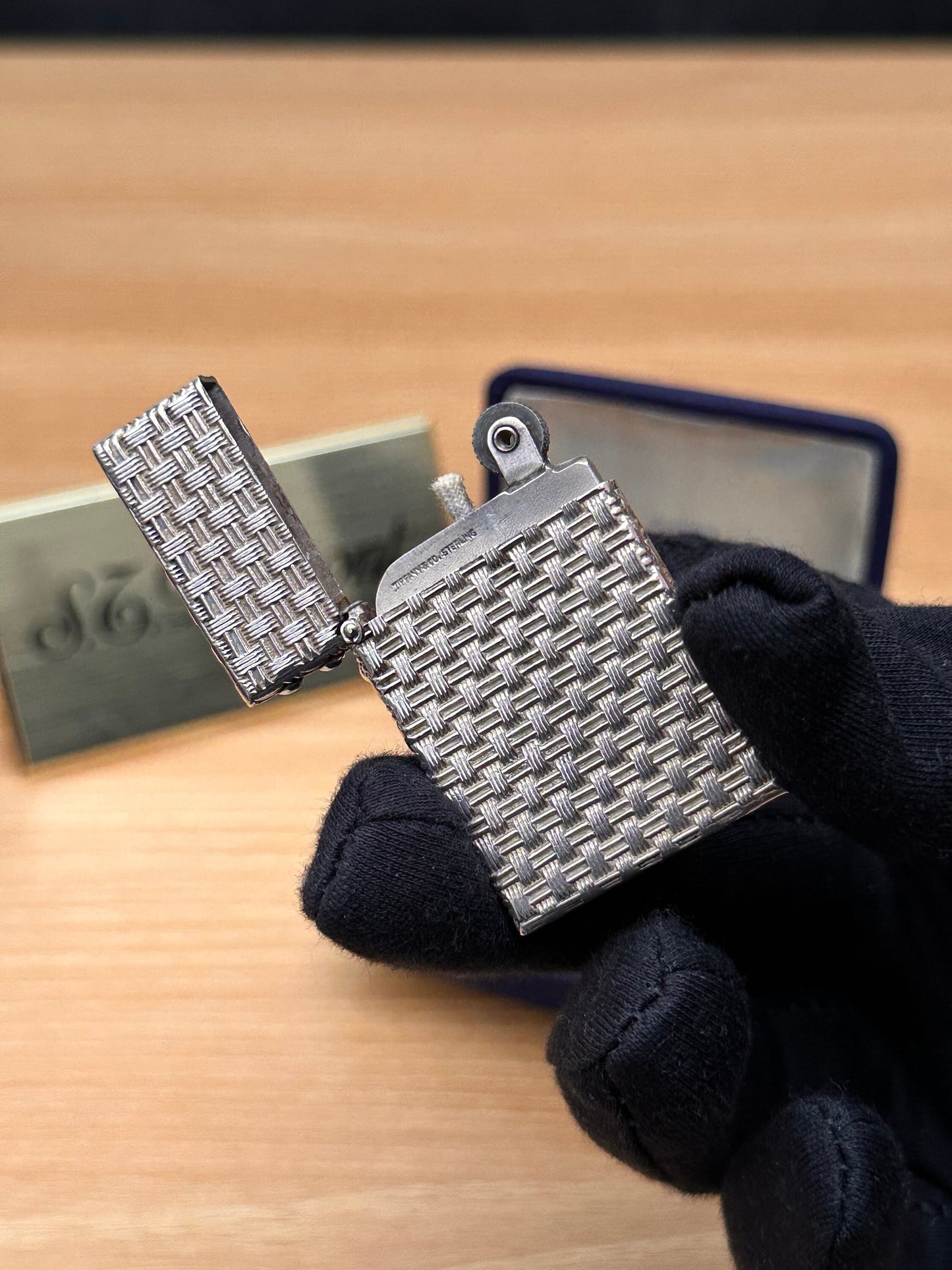 Vintage Tiffany & Co. Art Deco Sterling Silver Basket Weave Lighter \ amazing condition \ working perfect