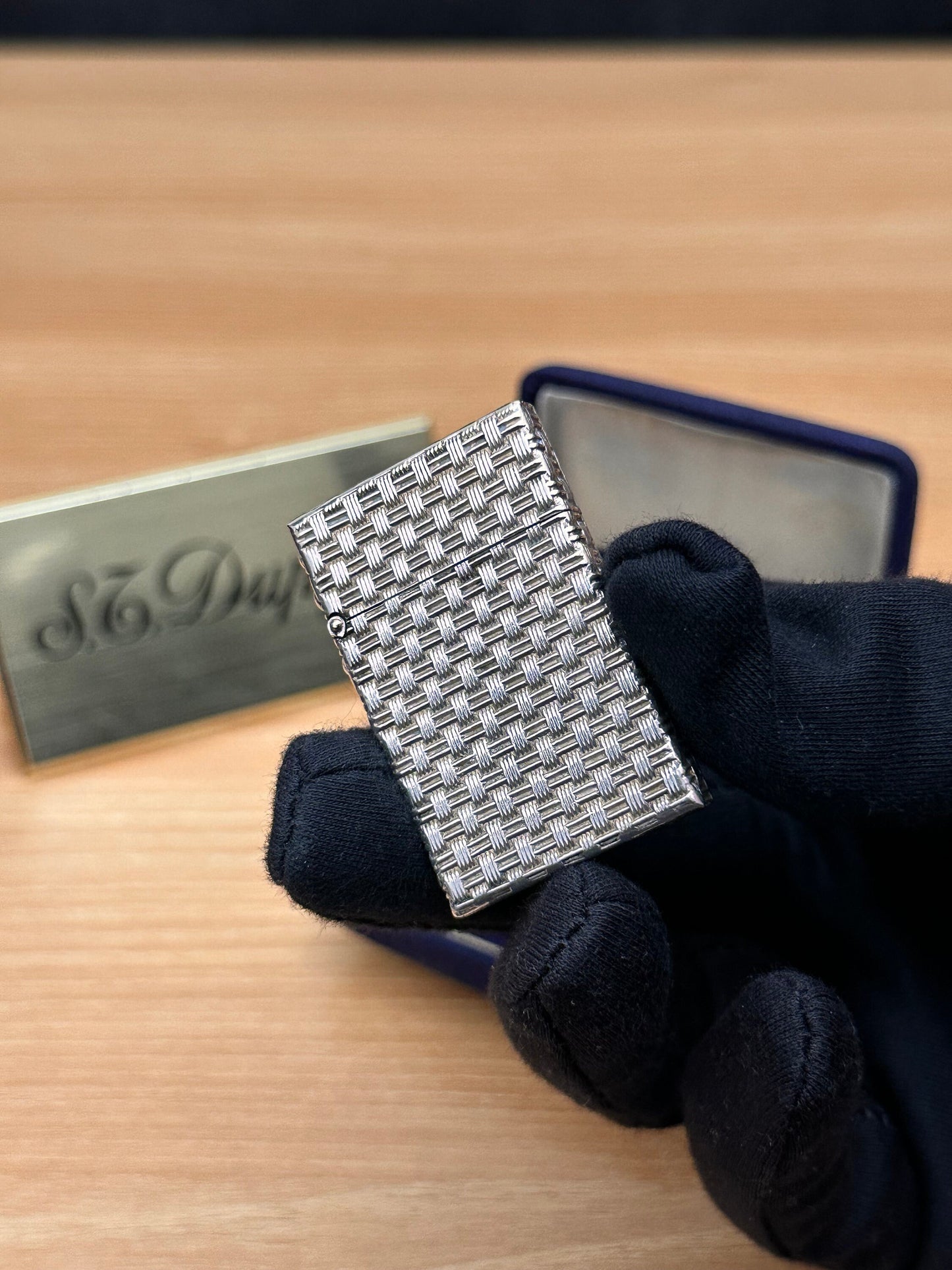 Vintage Tiffany & Co. Art Deco Sterling Silver Basket Weave Lighter \ amazing condition \ working perfect