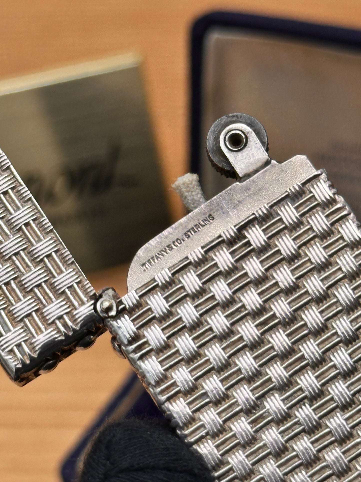 Vintage Tiffany & Co. Art Deco Sterling Silver Basket Weave Lighter \ amazing condition \ working perfect