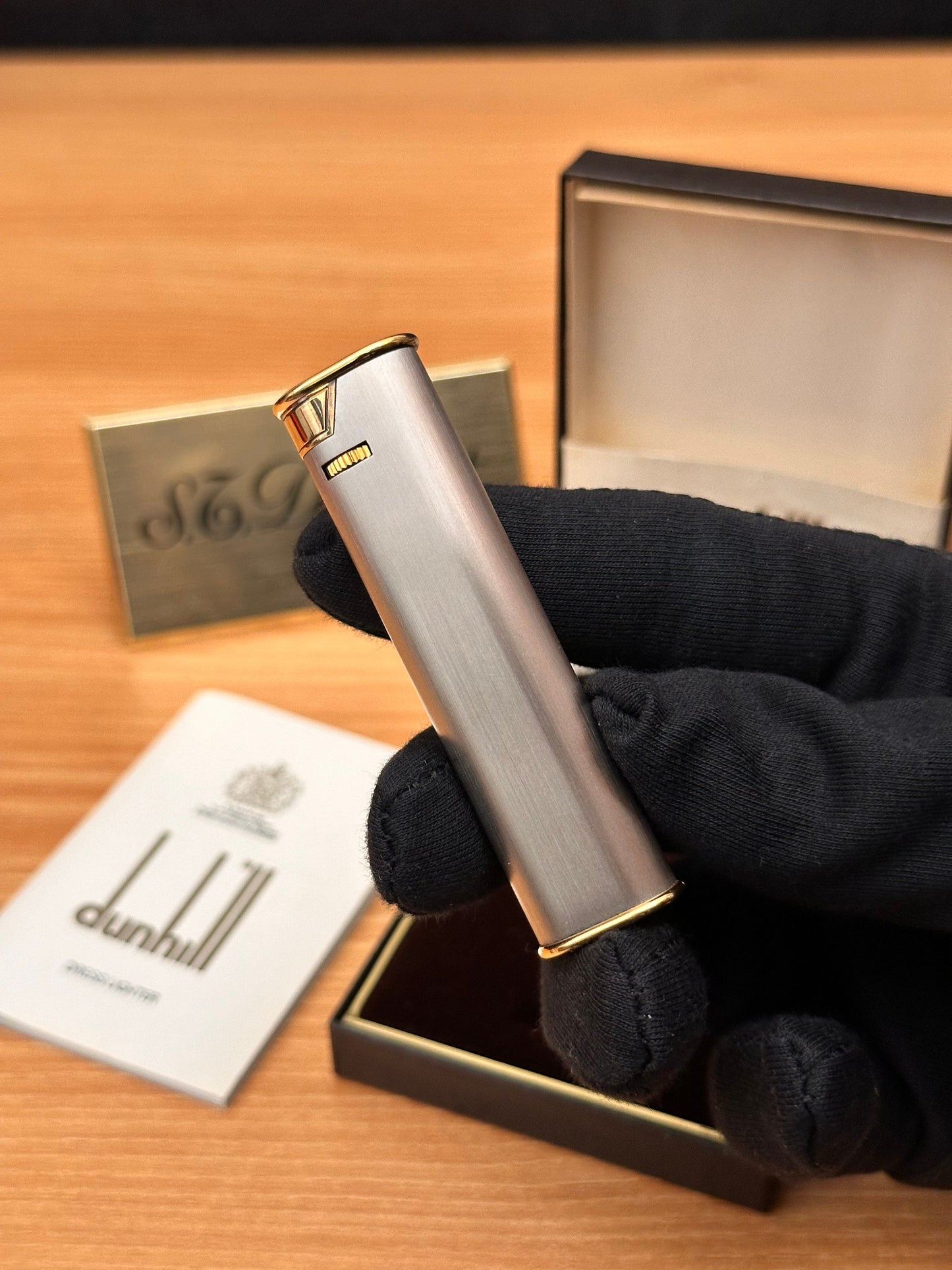 Vintage 1970 Dunhill Dress palladium and Gold finish \ with box and document \ amazing condition \ working perfect