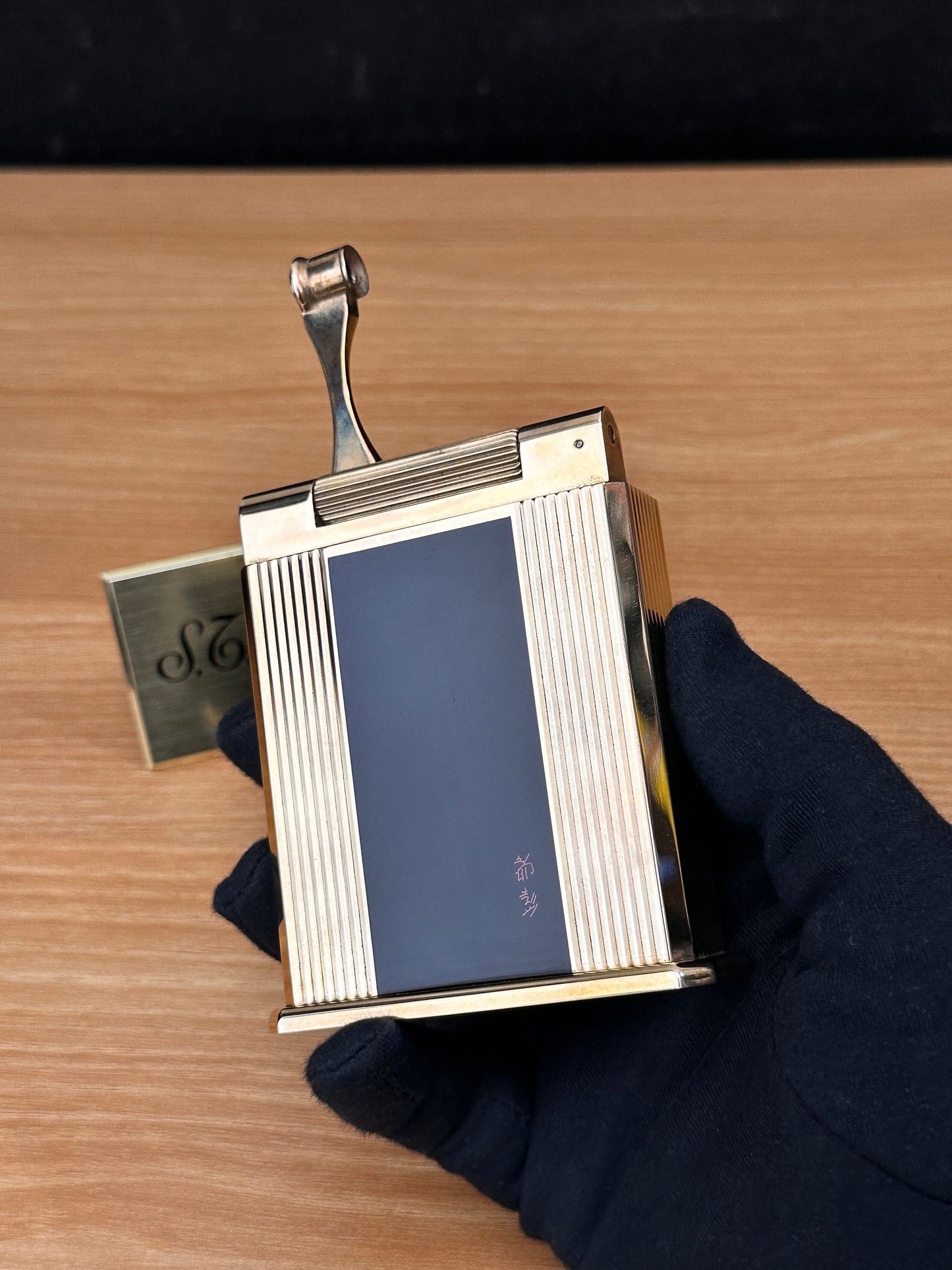 antique 1940 St Dupont Jeroboam Gold Finish Lacquered Petrol Table lighter / amazing condition working perfect