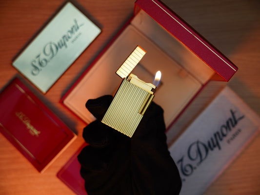 Vintage 1980 St Dupont Ligne 1 Heavy 24k Gold Finish large size lines Pattern / Full with box and document