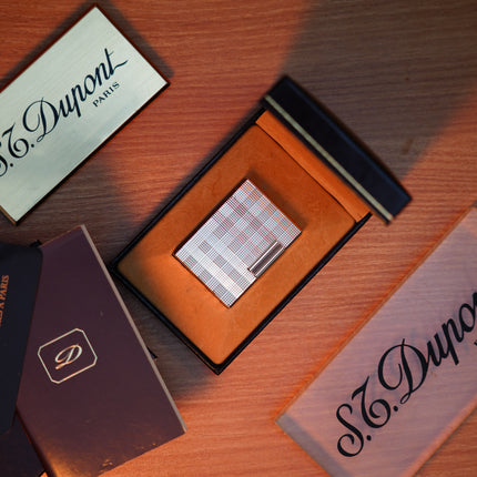 Vintage 1980 St Dupont Ligne 1 Heavy Silver Finish Small Size Micro Dots Pattern / Full Set with box and document