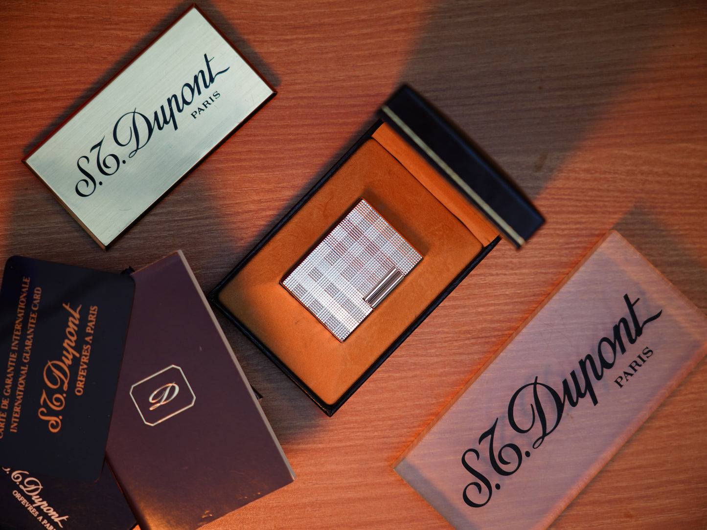 Vintage 1980 St Dupont Ligne 1 Heavy Silver Finish Small Size Micro Dots Pattern / Full Set with box and document