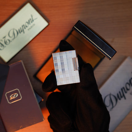 Vintage 1980 St Dupont Ligne 1 Heavy Silver Finish Small Size Micro Dots Pattern / Full Set with box and document