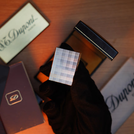 Vintage 1980 St Dupont Ligne 1 Heavy Silver Finish Small Size Micro Dots Pattern / Full Set with box and document