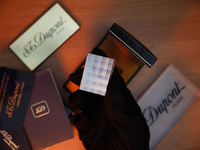 Vintage 1980 St Dupont Ligne 1 Heavy Silver Finish Small Size Micro Dots Pattern / Full Set with box and document