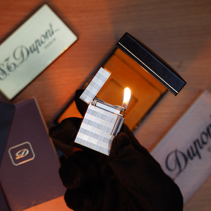 Vintage 1980 St Dupont Ligne 1 Heavy Silver Finish Small Size Micro Dots Pattern / Full Set with box and document