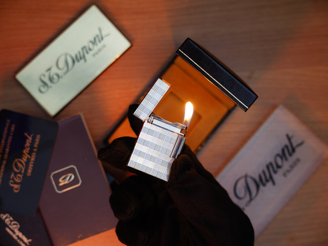 Vintage 1980 St Dupont Ligne 1 Heavy Silver Finish Small Size Micro Dots Pattern / Full Set with box and document