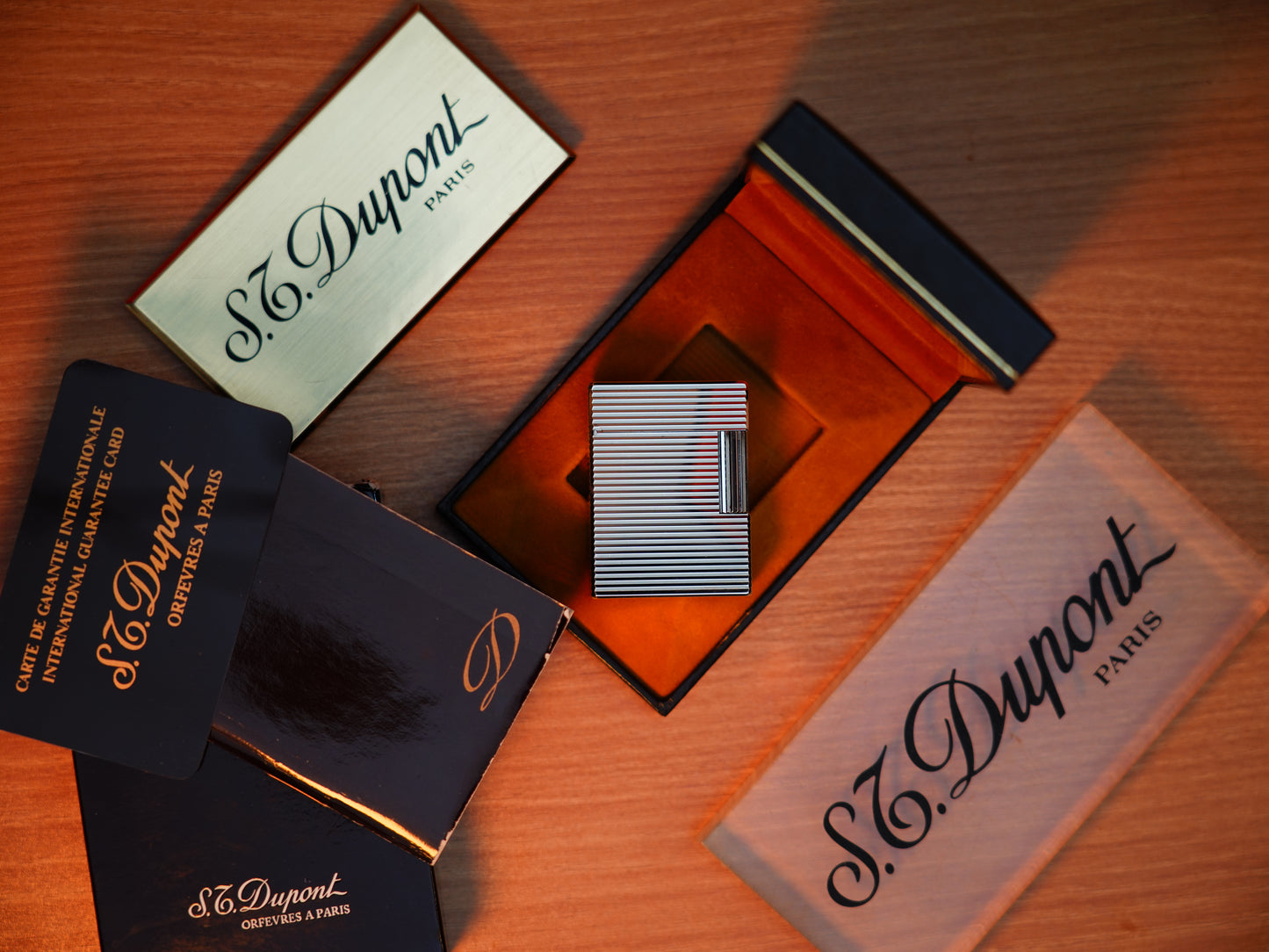 Vintage 1980 St Dupont Ligne 1 Heavy Silver Finish Small Size / Full Set with box and document
