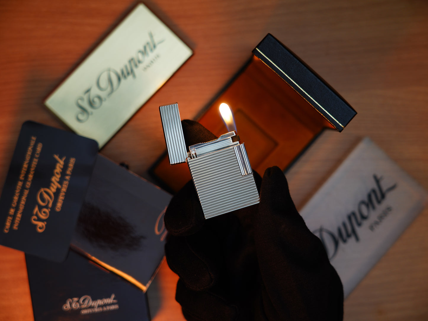 Vintage 1980 St Dupont Ligne 1 Heavy Silver Finish Small Size / Full Set with box and document
