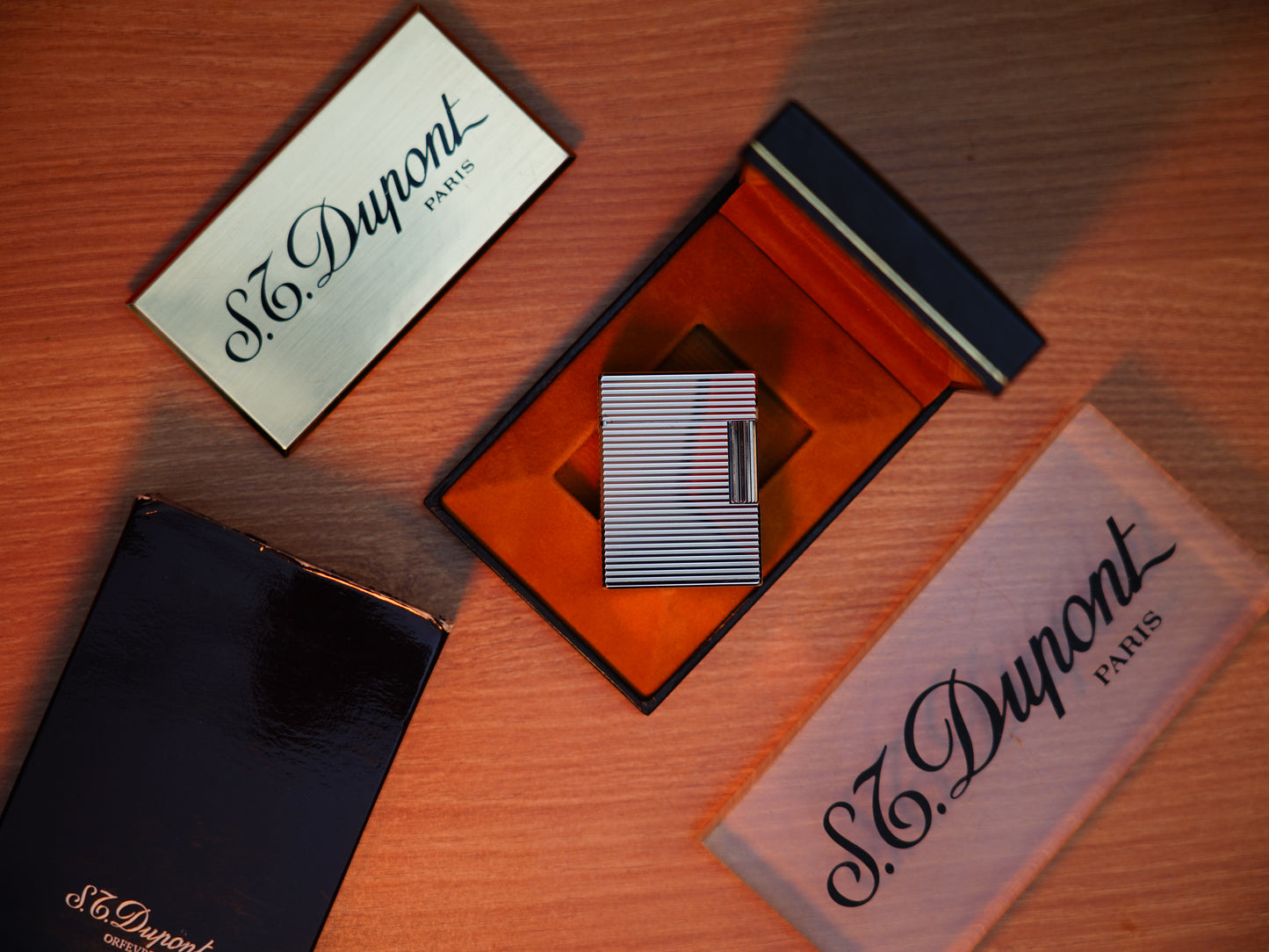 Vintage 1980 St Dupont Ligne 1 Heavy Silver Finish Small Size / Full Set with box and document