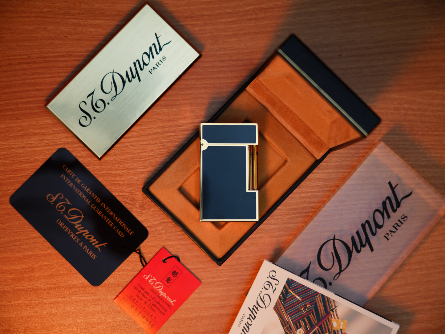 Vintage 1980 St Dupont Ligne 2 Heavy Gold Finish natural lacquer Large Size  / Full Set with box and document