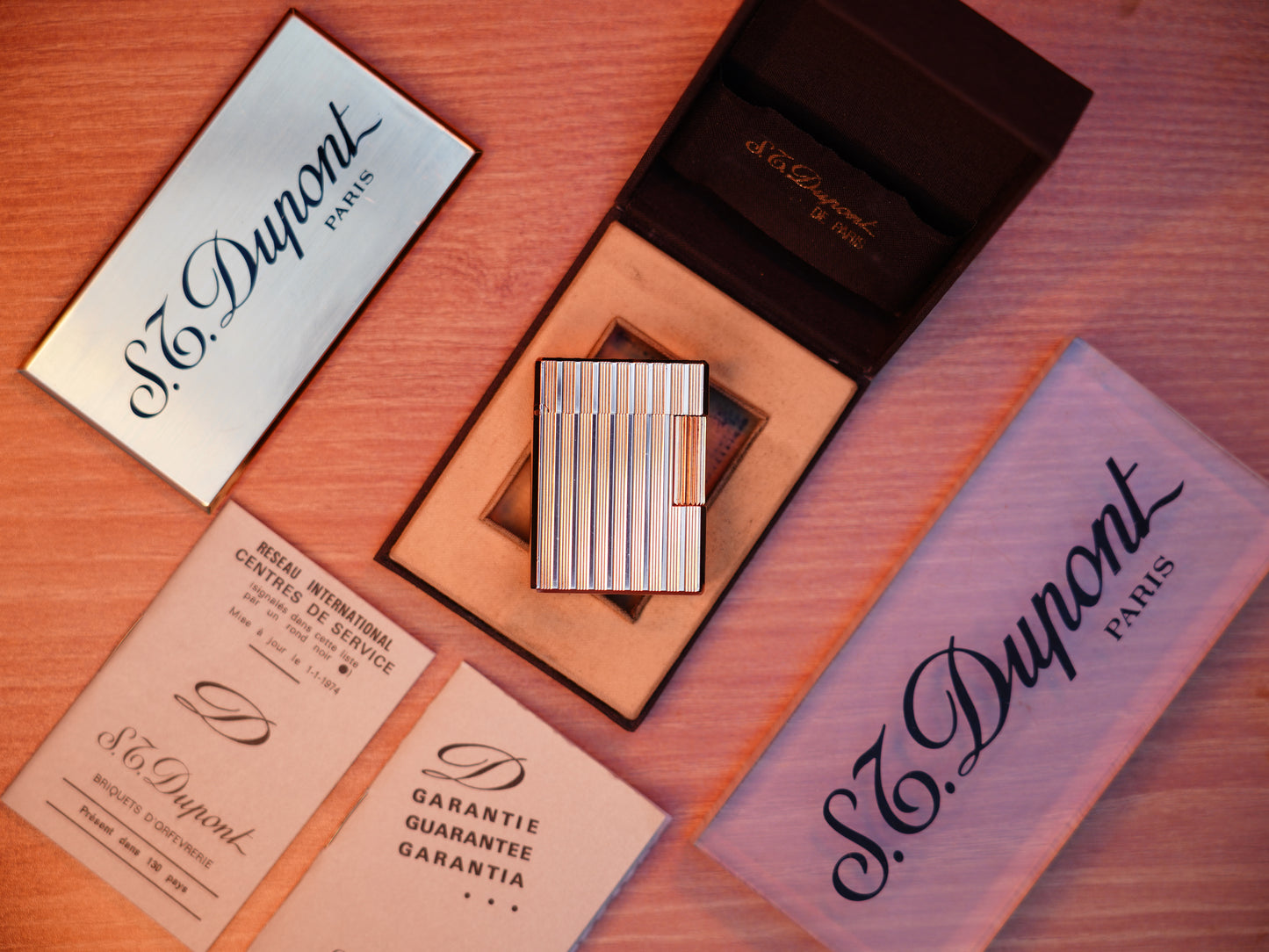 Vintage 1980 St Dupont Ligne 1 Heavy 24k Gold Finish Small Size / Full Set with box and document