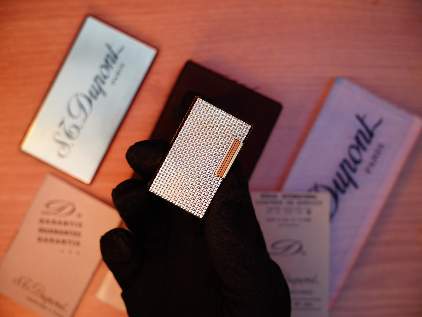Vintage 1980 St Dupont Ligne 1 Heavy 24k Gold Finish Large Size Diamond pattern / Full Set with box and document